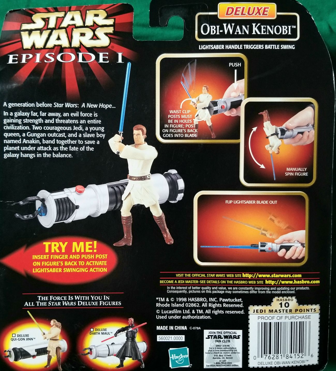 Phantom Menace figure 3.75 - Deluxe Obi-Wan Kenobi TPM - Kenner/ Hasbro (Star Wars Episode I The Phantom Menace) action figure collectible - Main Image 2