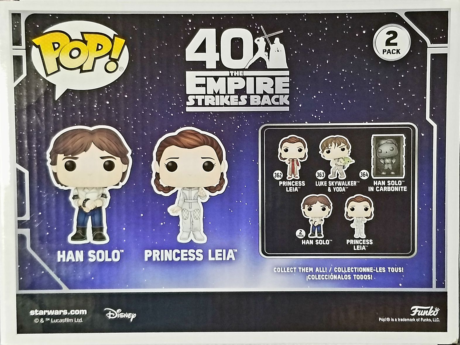 Funko Pop! Movies: Star Wars Han Solo & Princess Leia 2 Pack ESB ESB40 - Funko (Empire Strikes Back 40th Anniversary) action figure collectible [Barcode 0889698467704] - Main Image 2