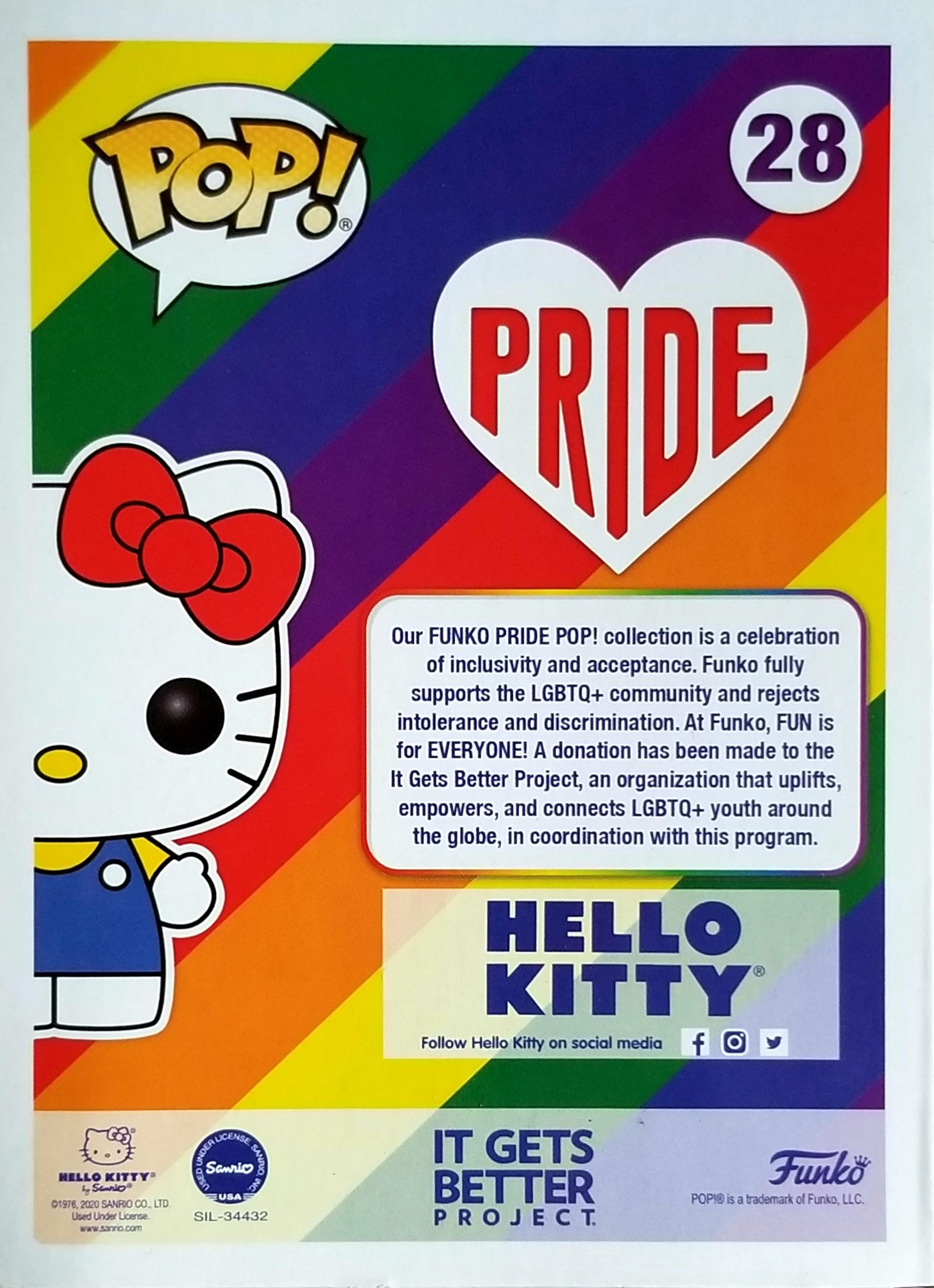 Funko Pop! Animation : Hello Kitty Pride 2020 Rainbow Pop - Funko (Hello Kitty) action figure collectible [Barcode 0889698498432] - Main Image 2