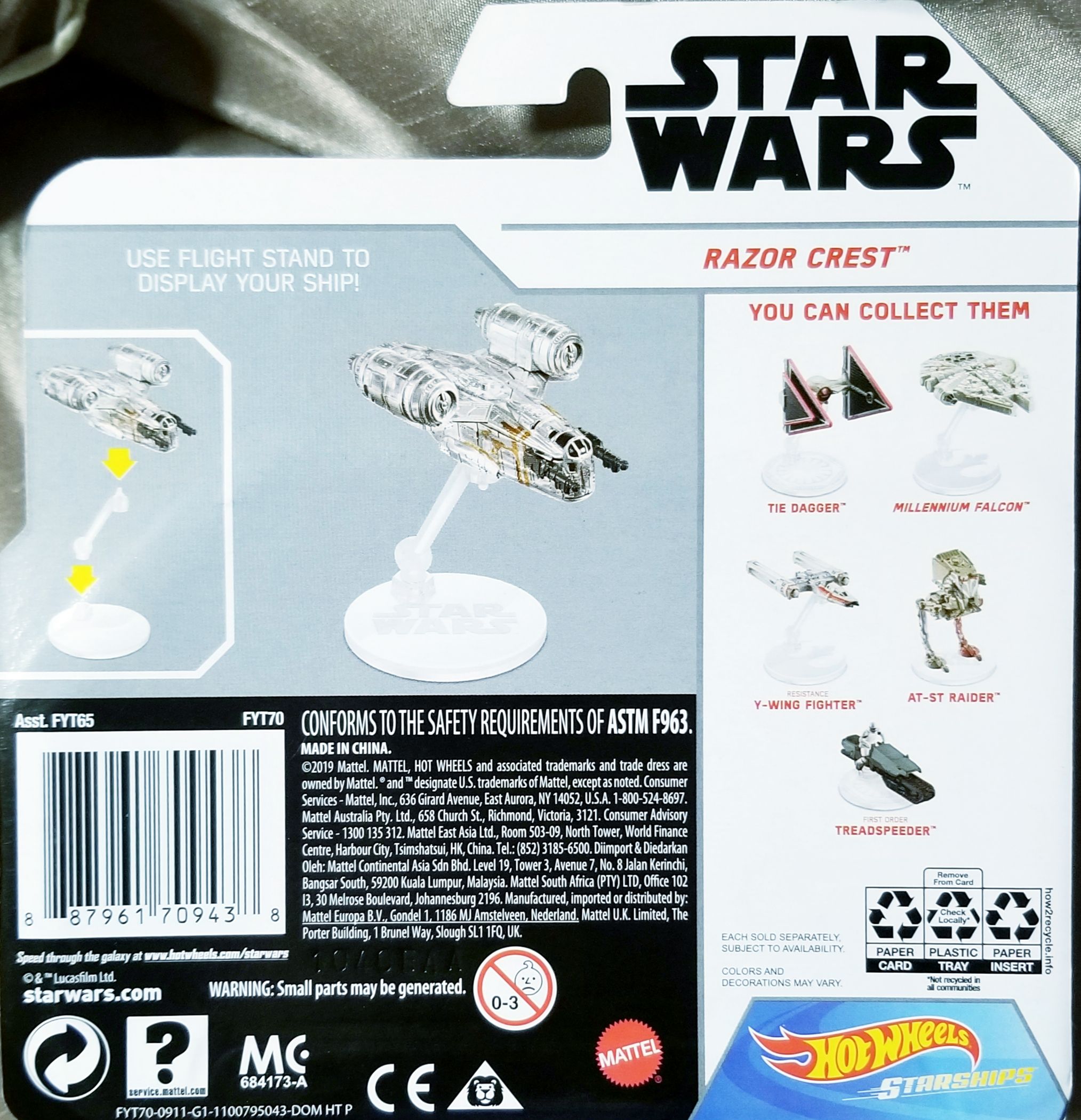 Hot Wheels Star Wars Vehicle Razor Crest White Card MANDO - Hot Wheels from Mattel (Star Wars Hot Wheels) action figure collectible [Barcode 0887961709438] - Main Image 2