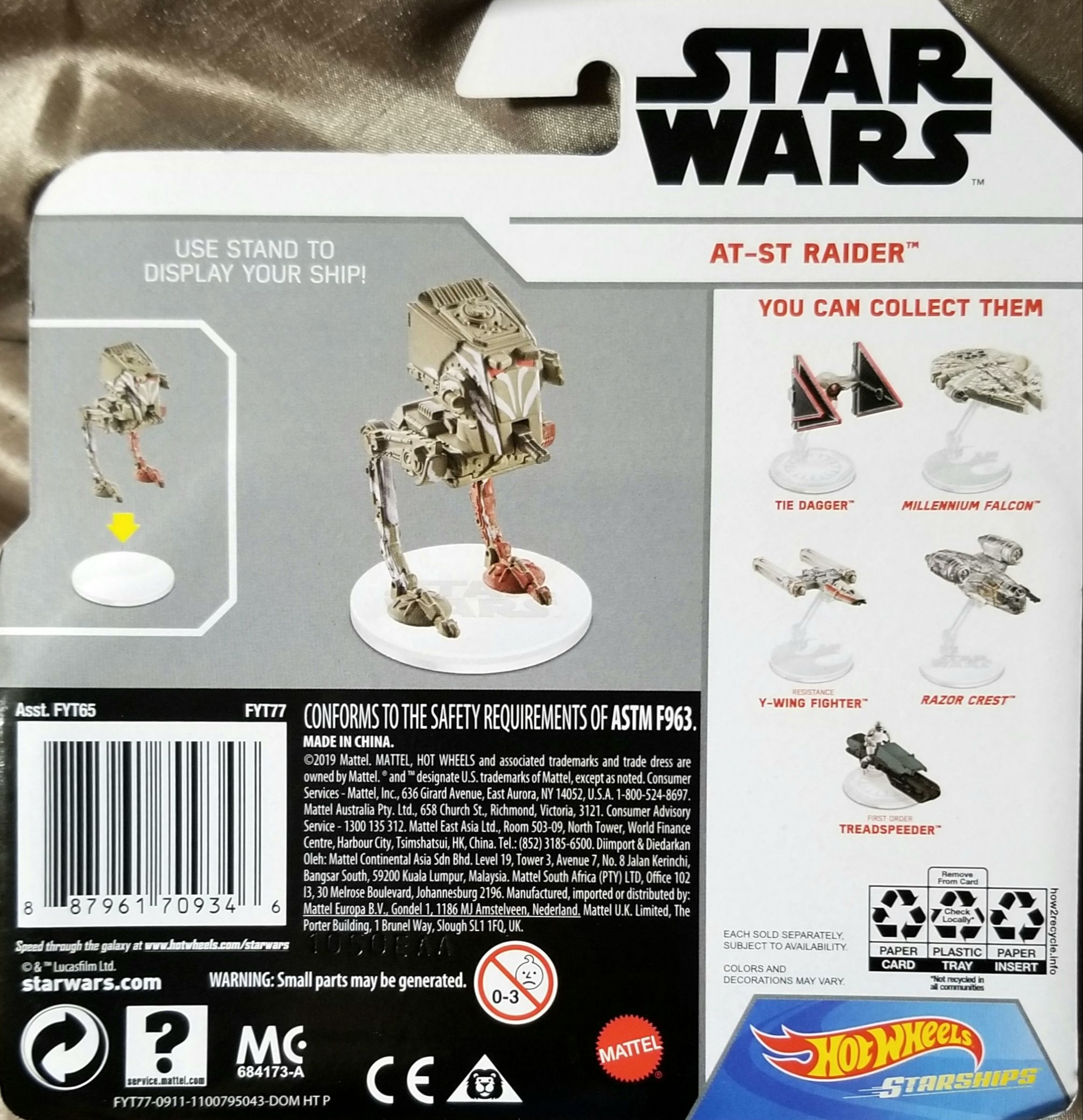 Hot Wheels Star Wars Vehicle AT-ST Raider White Card MANDO - Hot Wheels from Mattel (Star Wars Hot Wheels) action figure collectible [Barcode 0887961709346] - Main Image 2