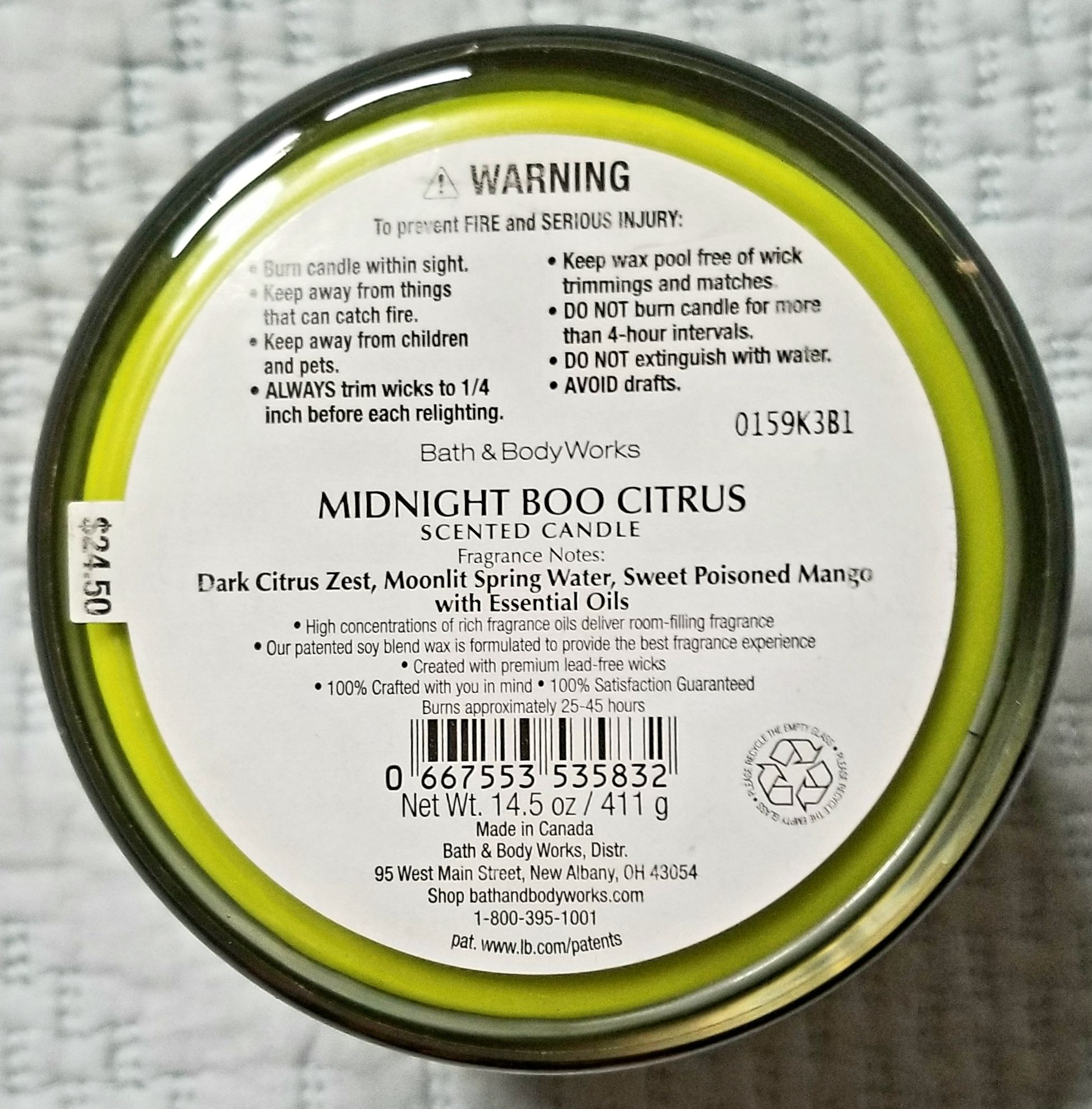 CANDLE: Halloween Bath & Bodyworks Midnight Boo Citrus 2020 - Bath & Bodyworks Candle (Halloween Candle) action figure collectible [Barcode 667553535832] - Main Image 2