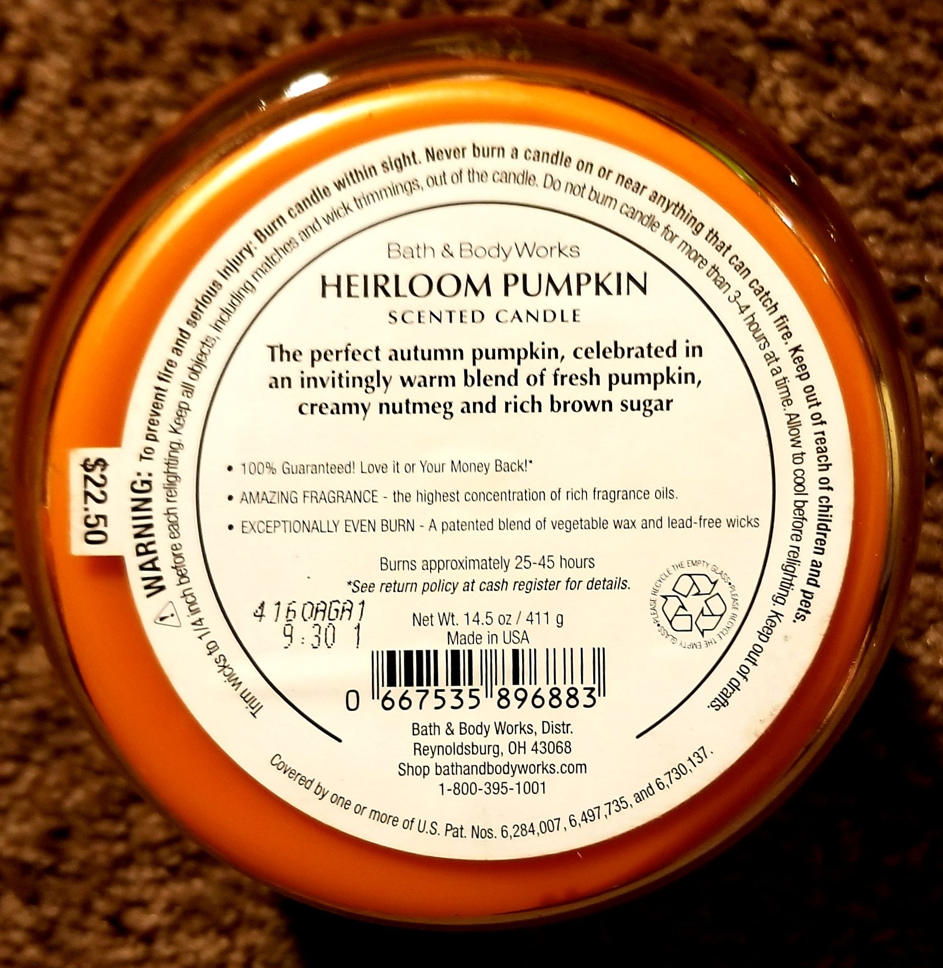 CANDLE: Pumpkins Bath & Bodyworks Heirloom Pumpkin - Bath & Bodyworks Candle (Pumpkin Candles) action figure collectible - Main Image 2