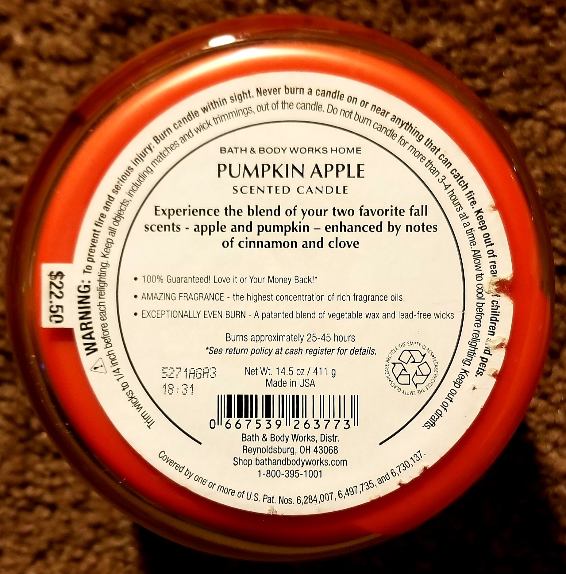 CANDLE: Pumpkins Bath & Bodyworks Pumpkin Apple - Bath & Bodyworks Candle (Pumpkin Candles) action figure collectible - Main Image 2