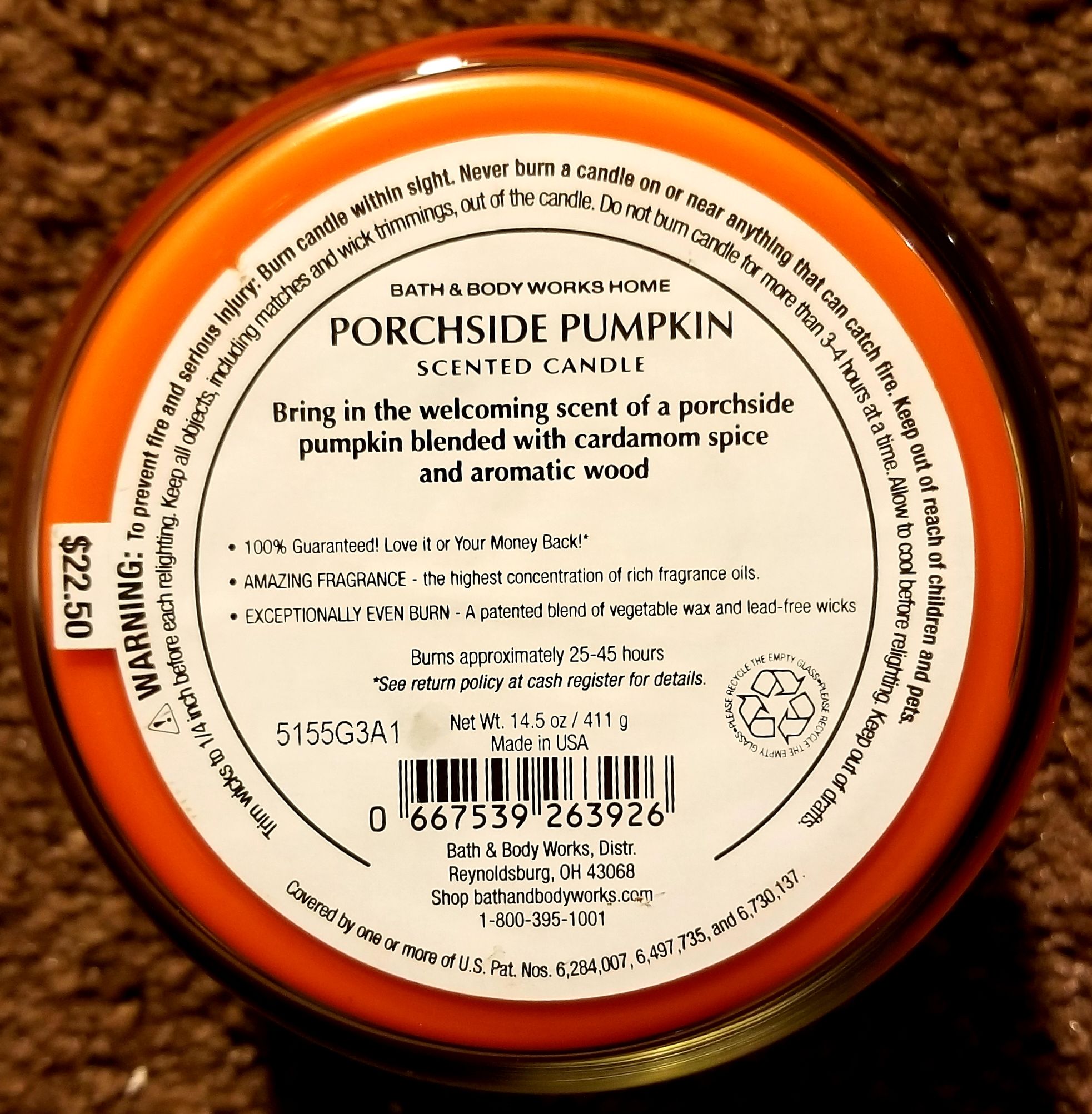 CANDLE: Pumpkins Bath & Bodyworks Porchside Pumpkin 2015 - Bath & Bodyworks Candle (Autumn Candles) action figure collectible - Main Image 2
