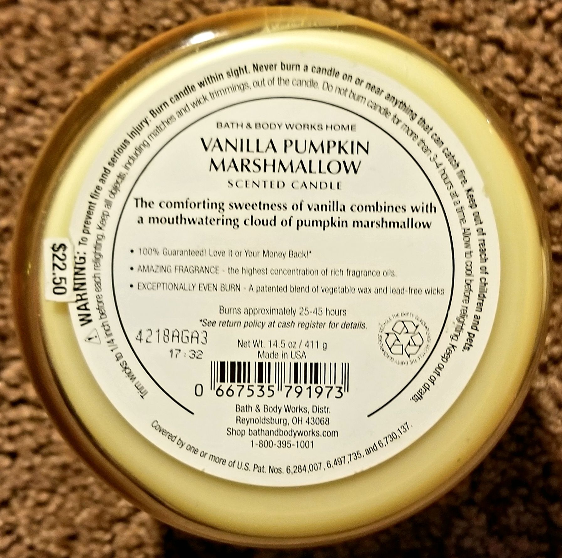 CANDLE: Pumpkins Bath & Bodyworks Vanilla Pumpkin Marshmallow - Bath & Bodyworks Candle (Pumpkin Candles) action figure collectible - Main Image 2