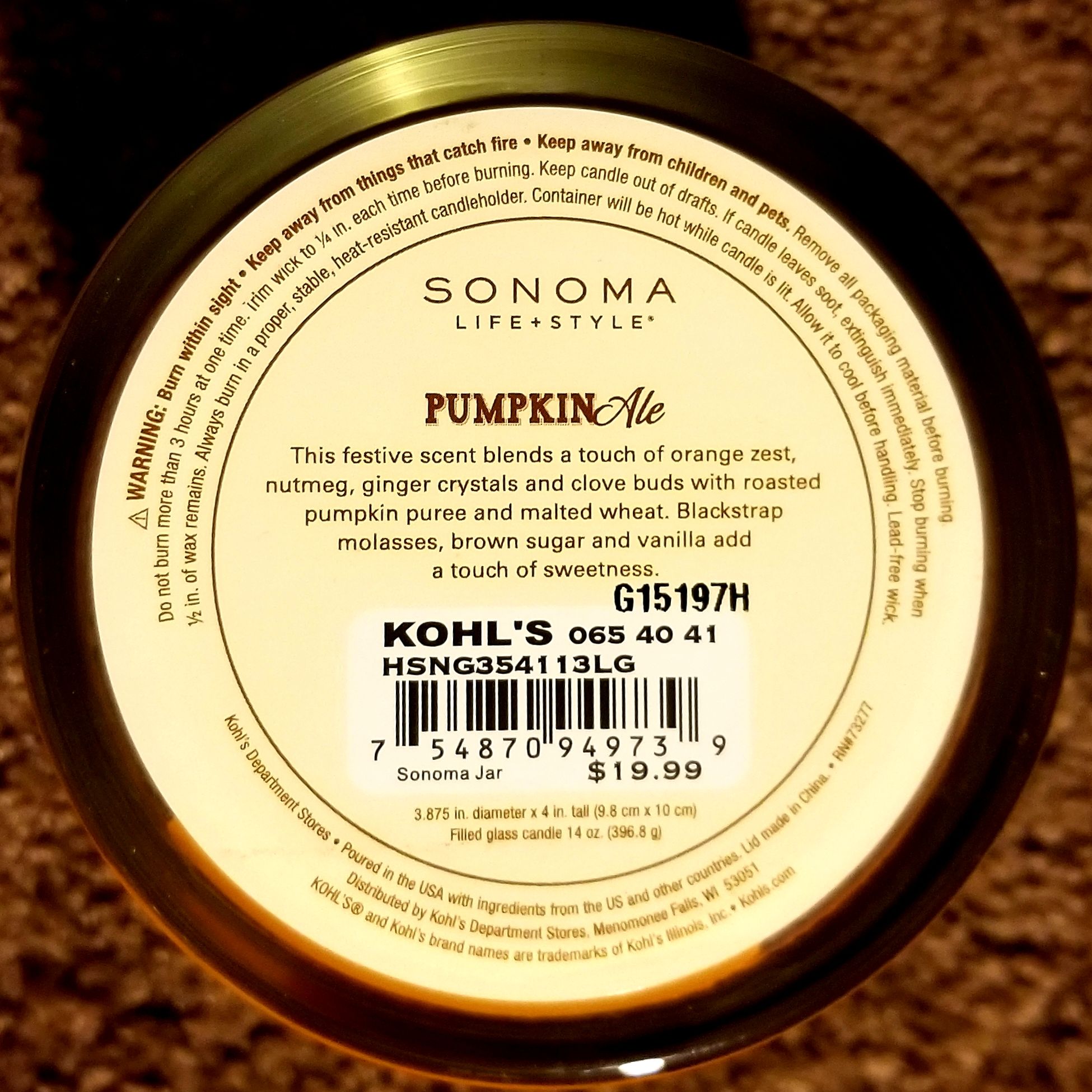 CANDLE: Pumpkins Sonoma Pumpkin Ale 2015 - Sonoma Candle (Autumn Candles) action figure collectible - Main Image 2