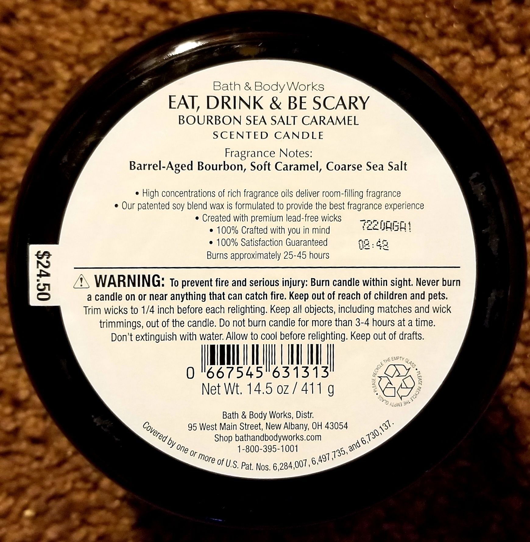 CANDLE: Halloween Bath & Bodyworks Eat, Drink, & Be Scary (Bourbon Sea Salt Caramel) 2017 - Bath & Bodyworks Candle (Halloween Candle) action figure collectible - Main Image 2