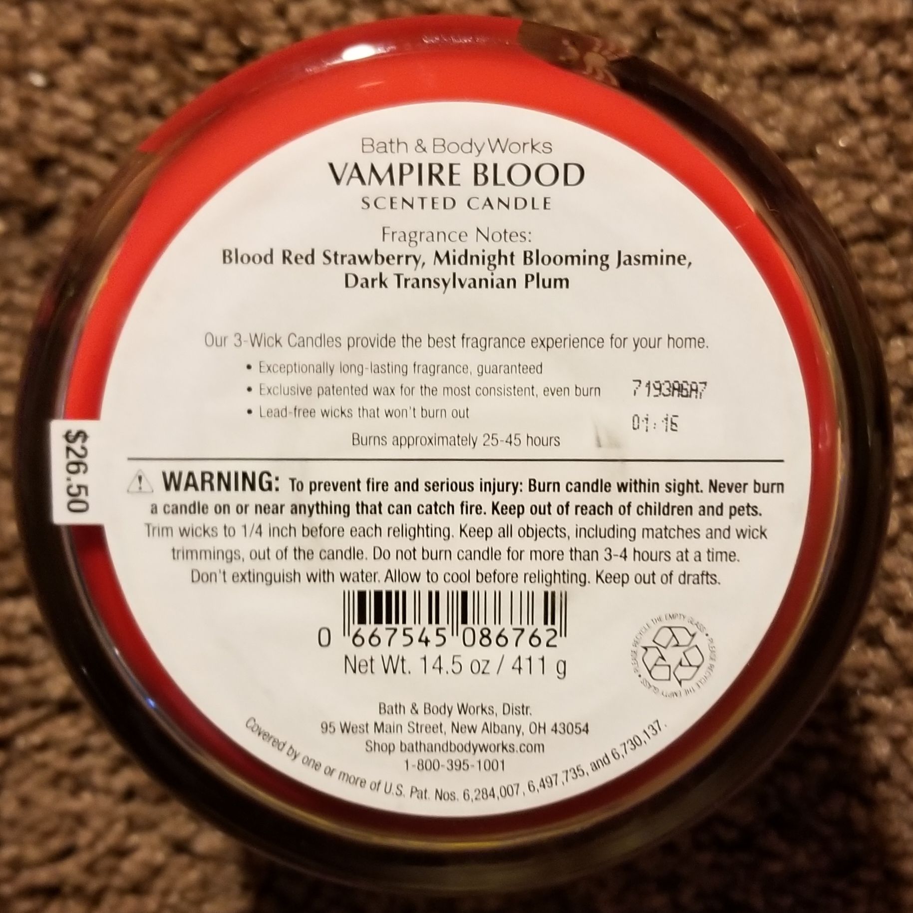CANDLE: Halloween Bath & Bodyworks Vampire Blood 2017 - Bath & Bodyworks Candle (Halloween Candle) action figure collectible - Main Image 2