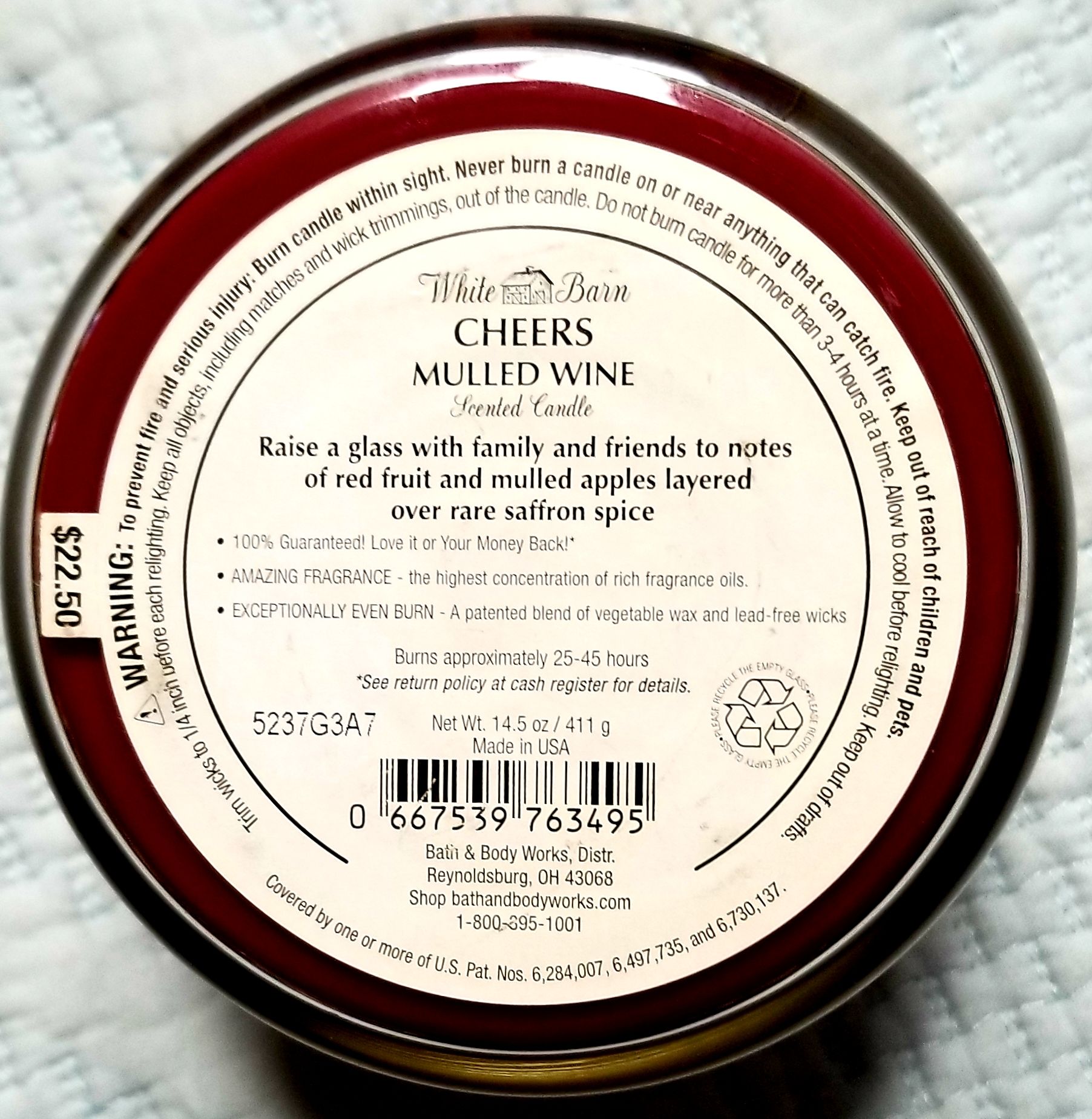 CANDLE: Thanksgiving Bath & Bodyworks CHEERS - Mulled Wine 2015 - Bath & Bodyworks Candle (Thanksgiving Candles) action figure collectible [Barcode 667539763495] - Main Image 2