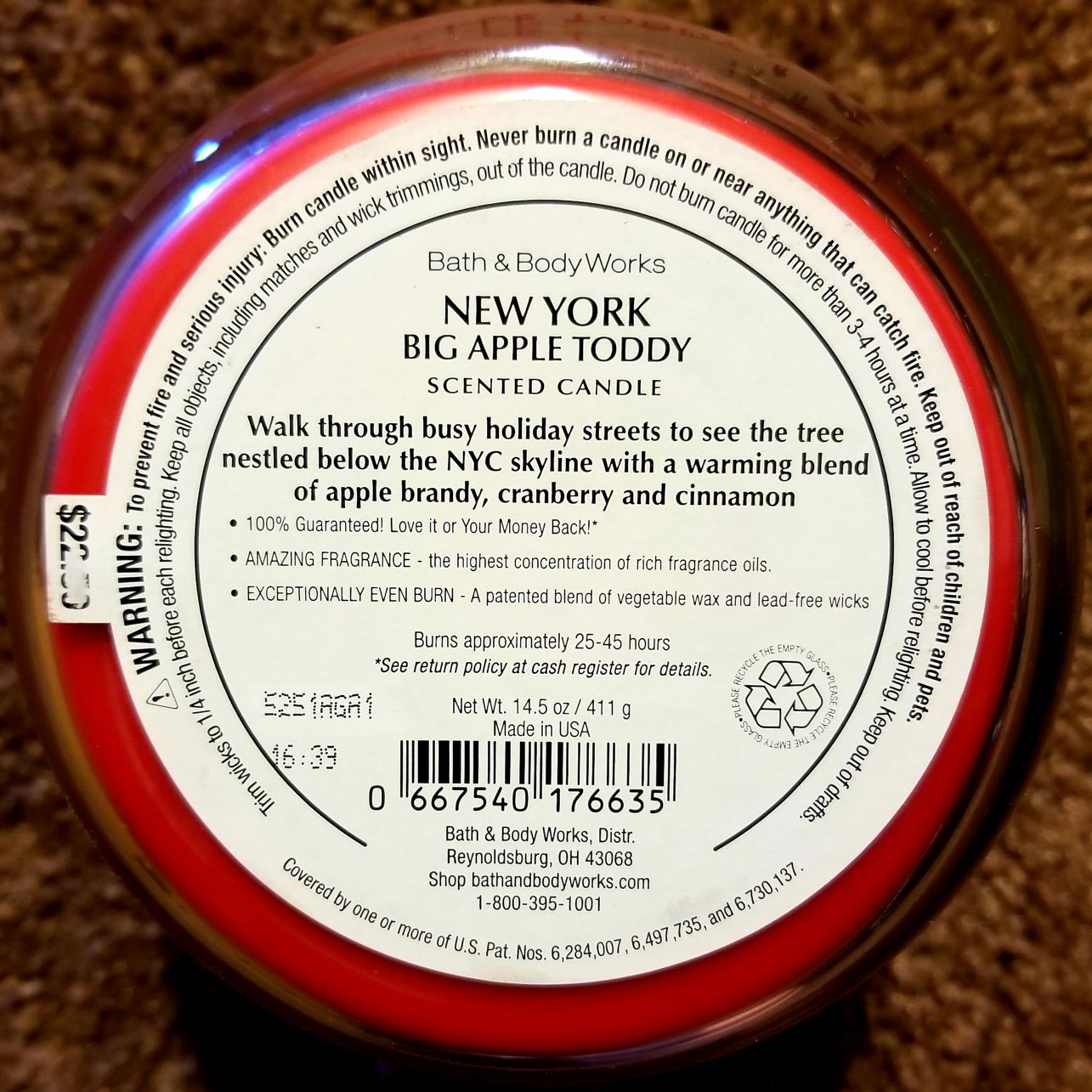 CANDLE: USA City Bath & Body Works New York City Big Apple Toddy 2015 - Bath & Bodyworks Candle (USA Candles) action figure collectible - Main Image 2