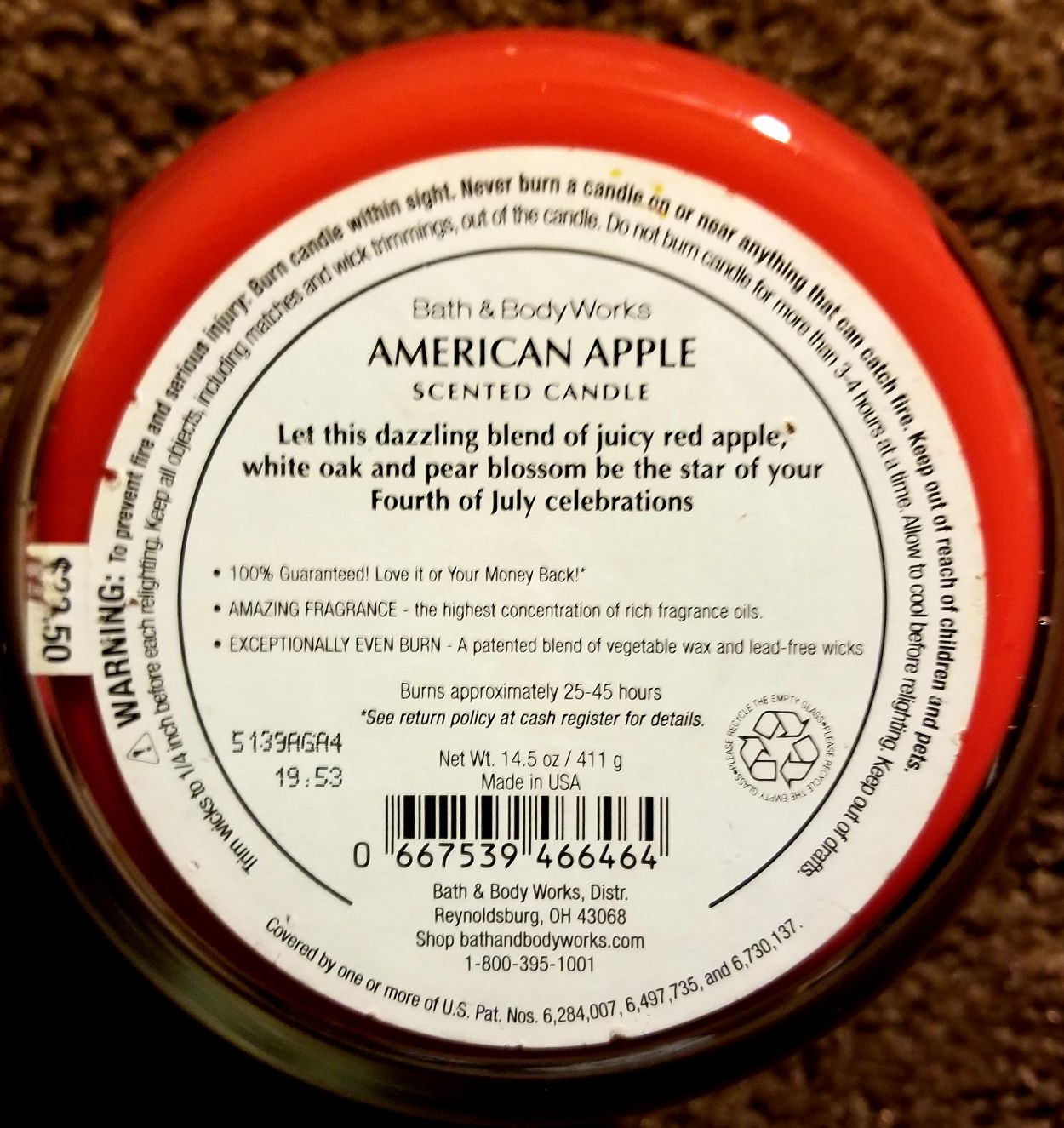 CANDLE: USA Patriotic Bath & Body Works American Apple 2015 - Bath & Bodyworks Candle (USA Candles) action figure collectible - Main Image 2