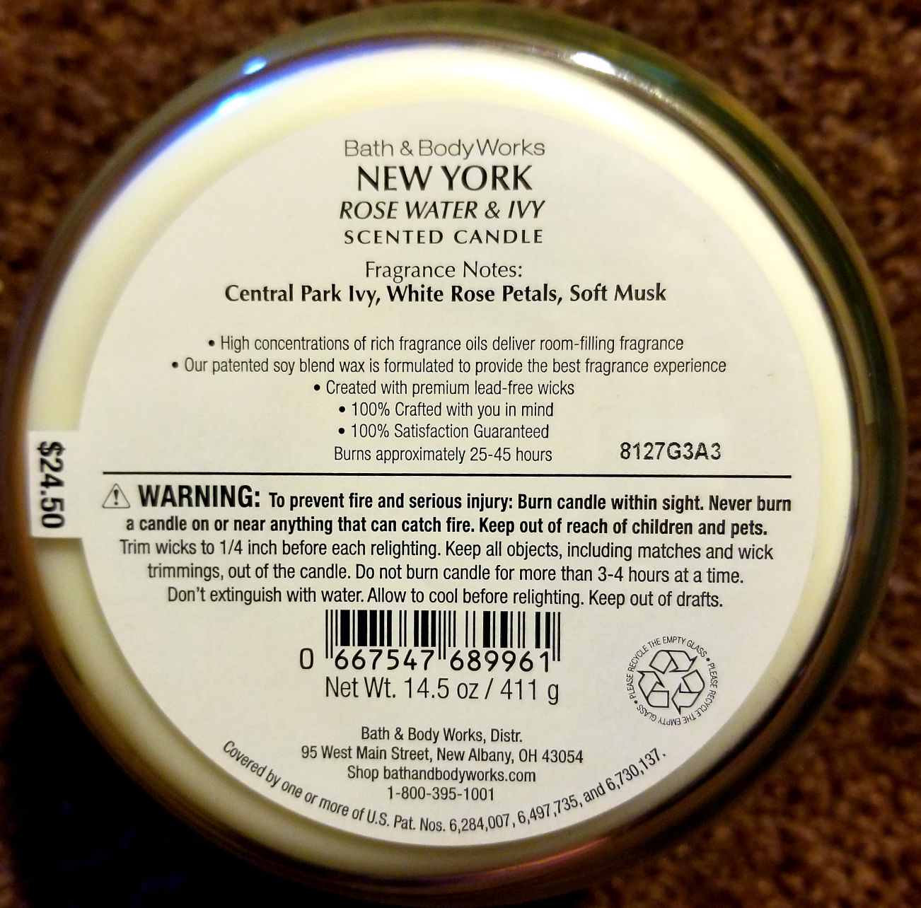 CANDLE: USA City Bath & Body Works New York City Rose Water Ivy 2018 - Bath & Bodyworks Candle (USA Candles) action figure collectible - Main Image 2
