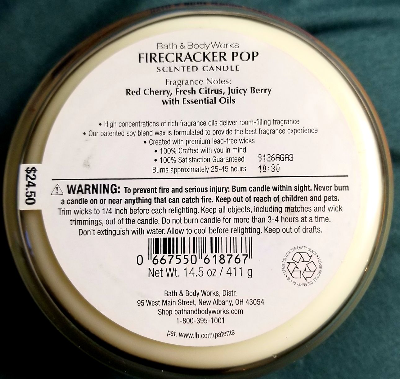 CANDLE: USA Patriotic Bath & Body Works Firecracker Pop 2019 - Bath & Bodyworks Candle (USA Candles) action figure collectible [Barcode 667550618767] - Main Image 2