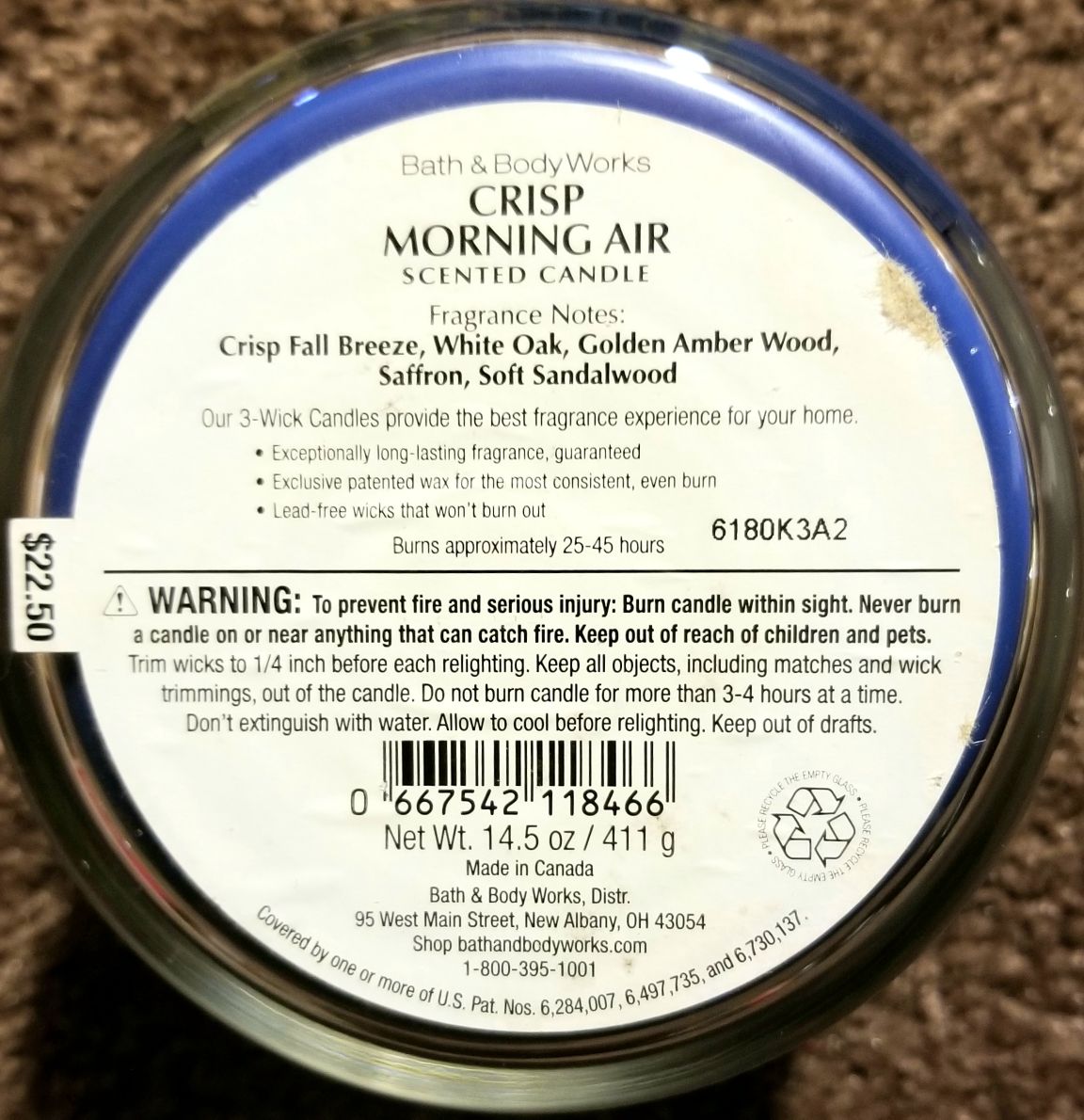 CANDLE: Autumn Bath and Body Works Crisp Morning Air - Bath & Bodyworks Candle (Autumn Candles) action figure collectible - Main Image 2
