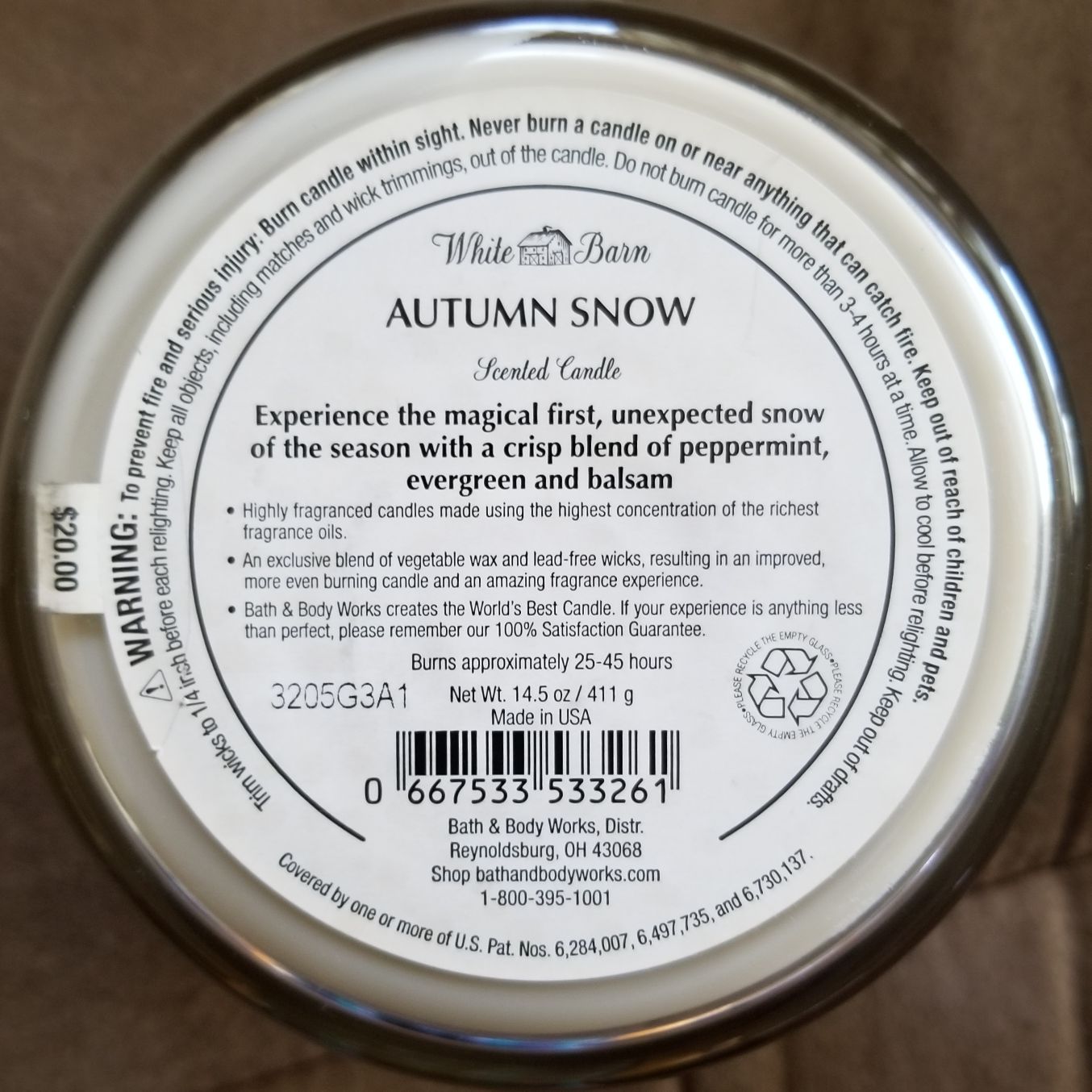 CANDLE: Autumn Bath and Bodyworks Autumn Snow 2013 - Bath & Bodyworks Candle (Autumn Candles) action figure collectible [Barcode 667533533261] - Main Image 2