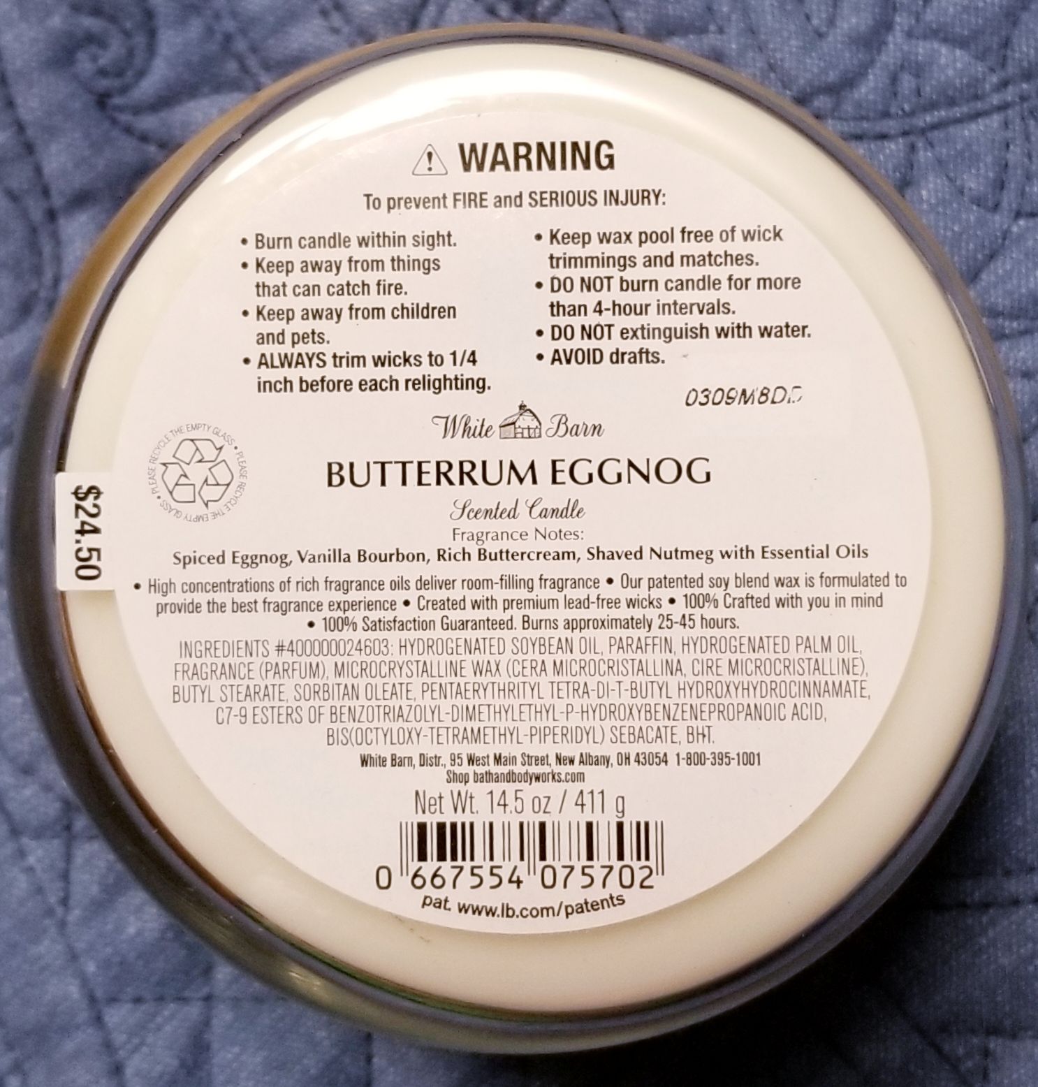 CANDLE: Christmas Bath & Bodyworks Butter Rum Eggnog 2020 - Bath & Bodyworks Candle (Christmas Candles) action figure collectible [Barcode 667554075702] - Main Image 2