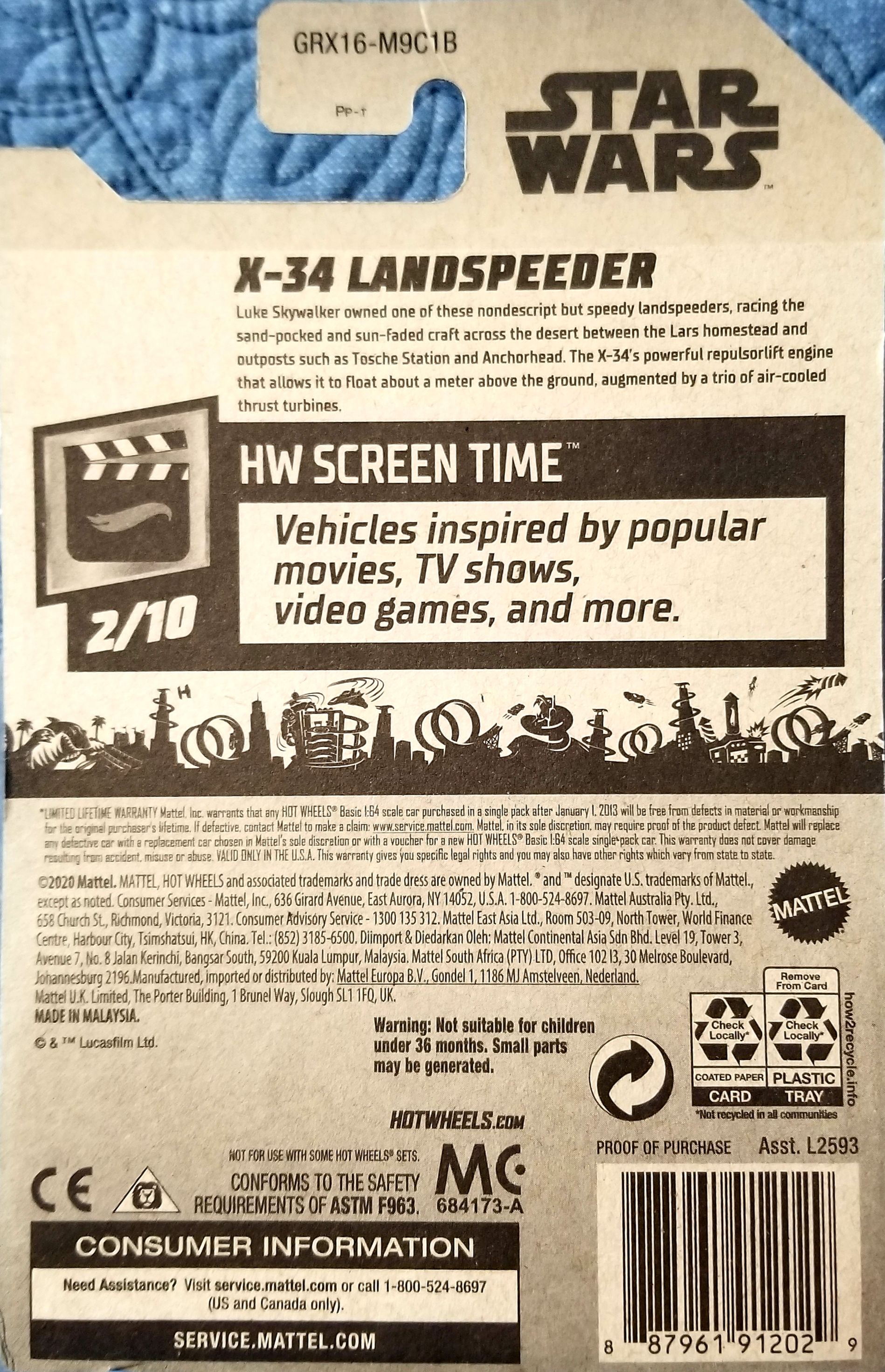 Hot Wheels Star Wars Vehicle X-34 Landspeeder Debut Series HW Screen Time - Hot Wheels from Mattel (Star Wars Hot Wheels) action figure collectible [Barcode 0887961912029] - Main Image 2