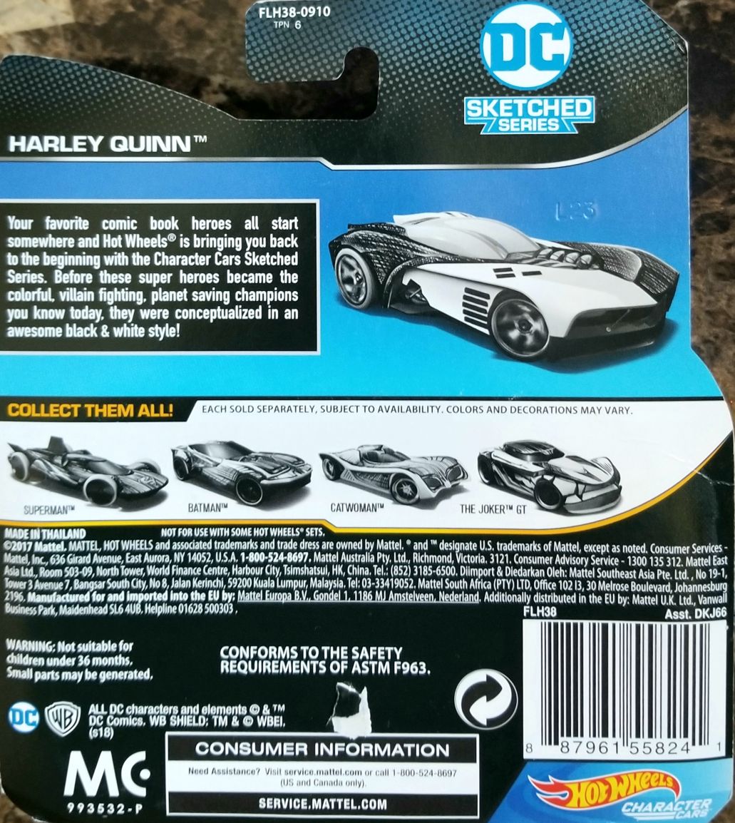 Hot Wheels DC Character Cars Sketched Harley Quinn - Hot Wheels from Mattel (DC Comic Hotwheels) action figure collectible [Barcode 0887961558241] - Main Image 2