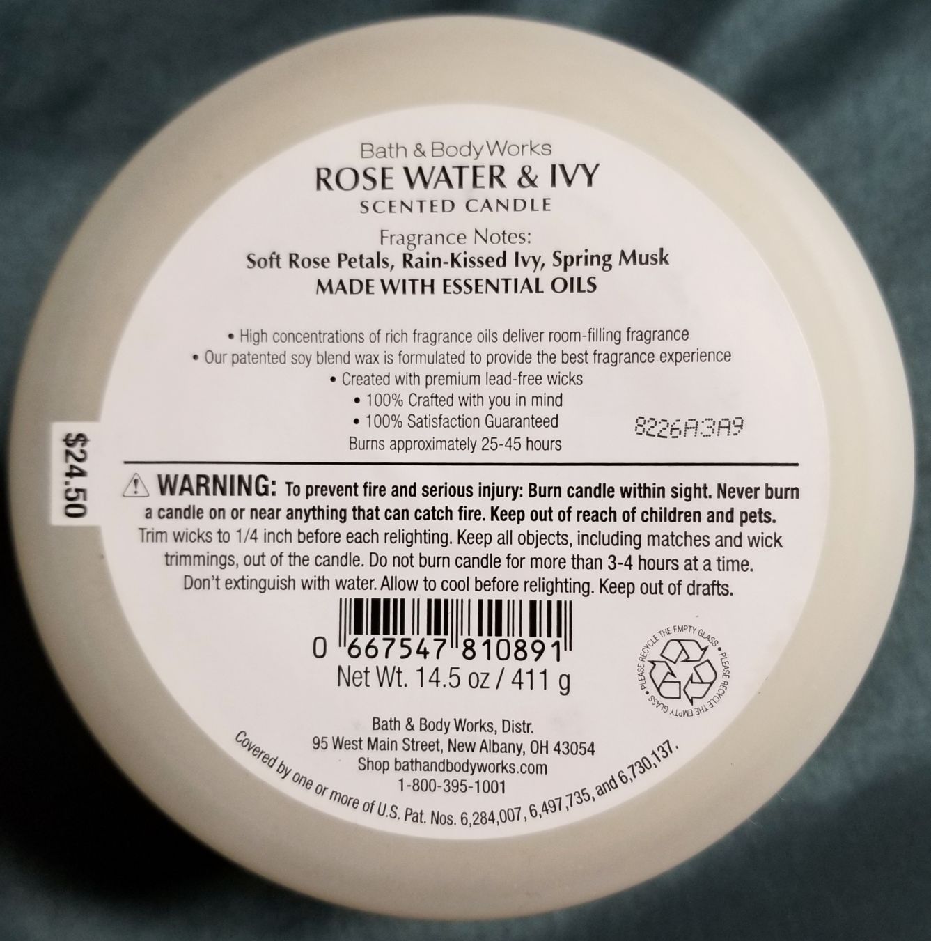 CANDLE: Valentine’s Day Bath & Body Works Rose Water & Ivy 2018 - Bath & Bodyworks Candle (Valentine’s Day Candles) action figure collectible [Barcode 667547810891] - Main Image 2