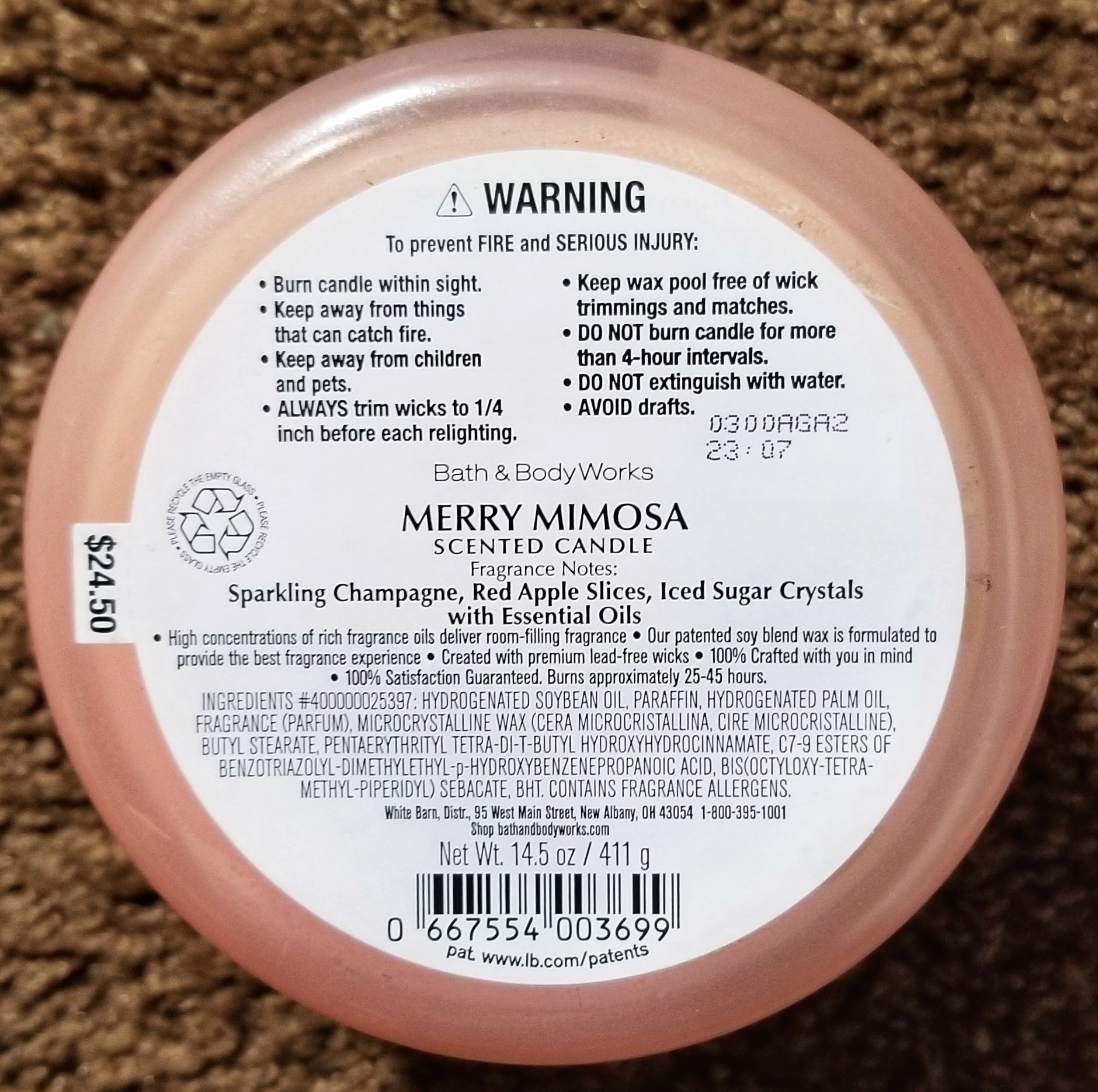 CANDLE: New Years Bath & Bodyworks Merry Mimosa 2020 - Bath & Bodyworks Candle (New Years Candles) action figure collectible [Barcode 667554003699] - Main Image 2