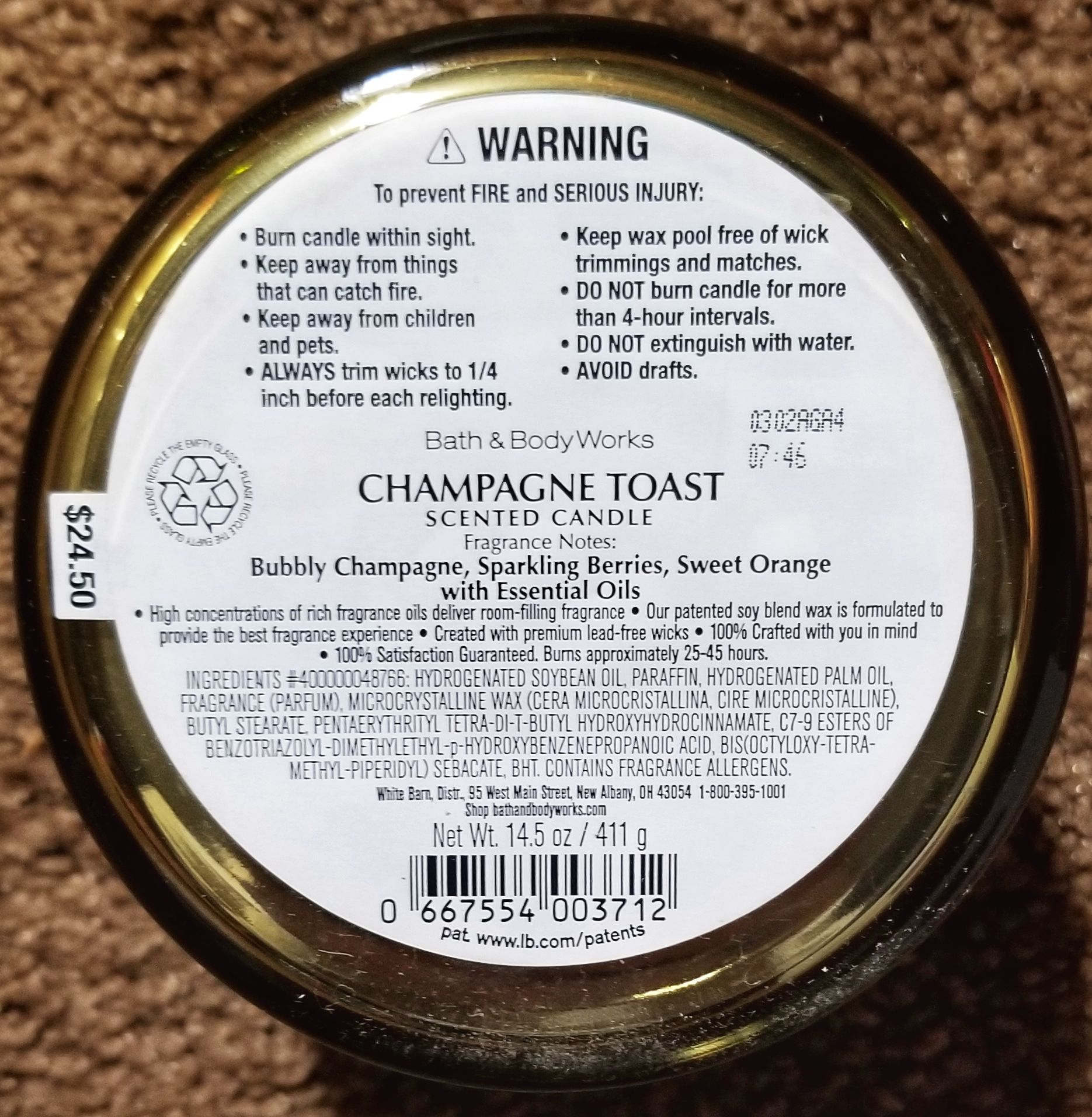 CANDLE: New Years Bath & Bodyworks Champagne Toast 2020 - Bath & Bodyworks Candle (New Years Candles) action figure collectible [Barcode 667554003712] - Main Image 2