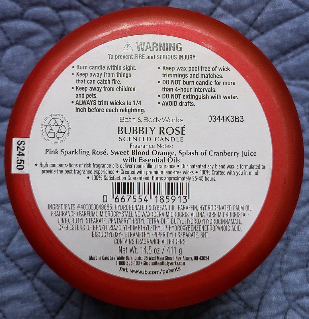 CANDLE: Valentine’s Day Bath & Body Works Bubbly Rosé - Bath & Bodyworks Candle (Valentine’s Day Candles) action figure collectible [Barcode 667554185913] - Main Image 2