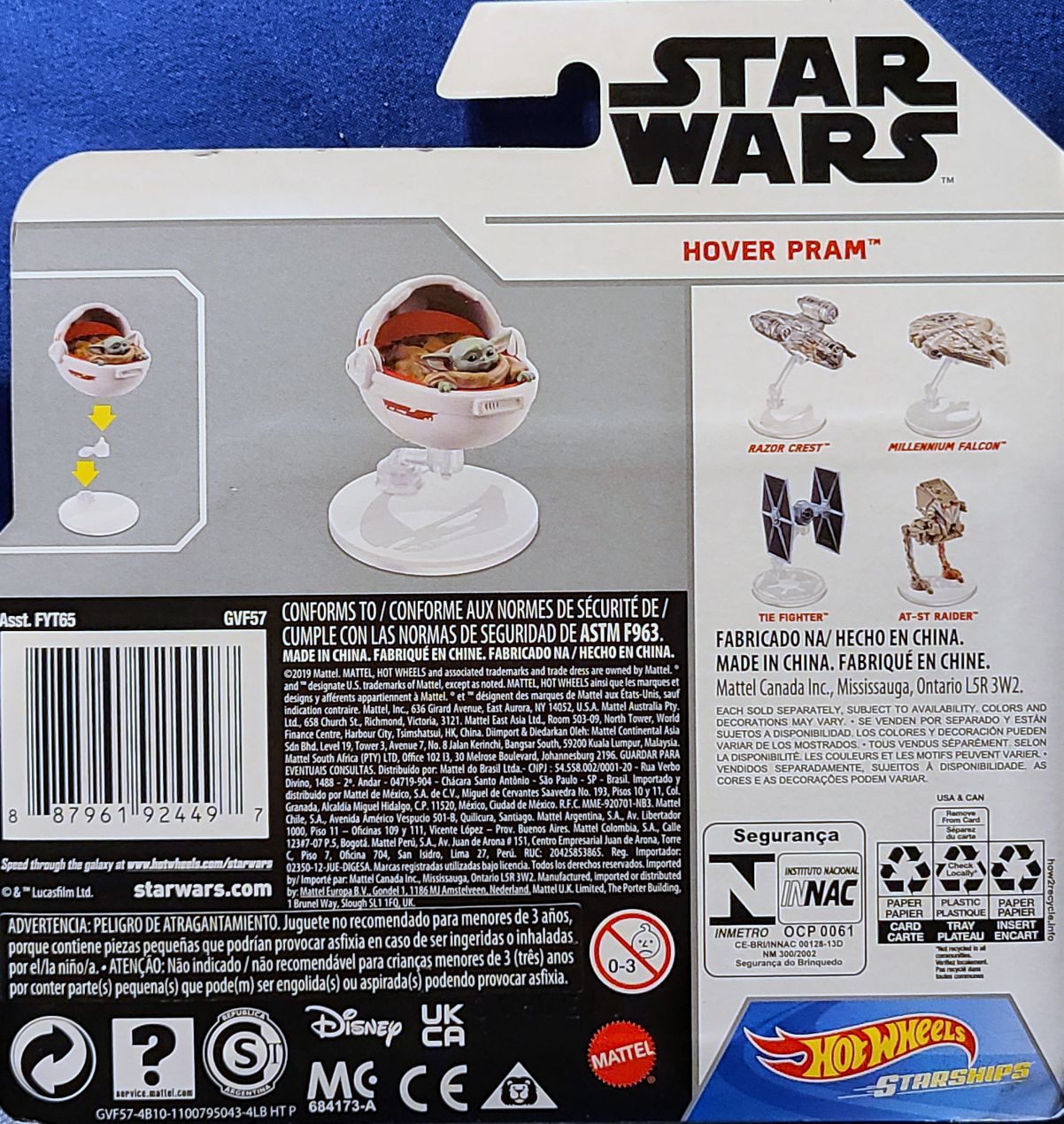 Hot Wheels Star Wars Vehicle Hover Pram with Grogu White Card MANDO - Hot Wheels from Mattel (Star Wars The Mandalorian) action figure collectible [Barcode 0887961924497] - Main Image 2