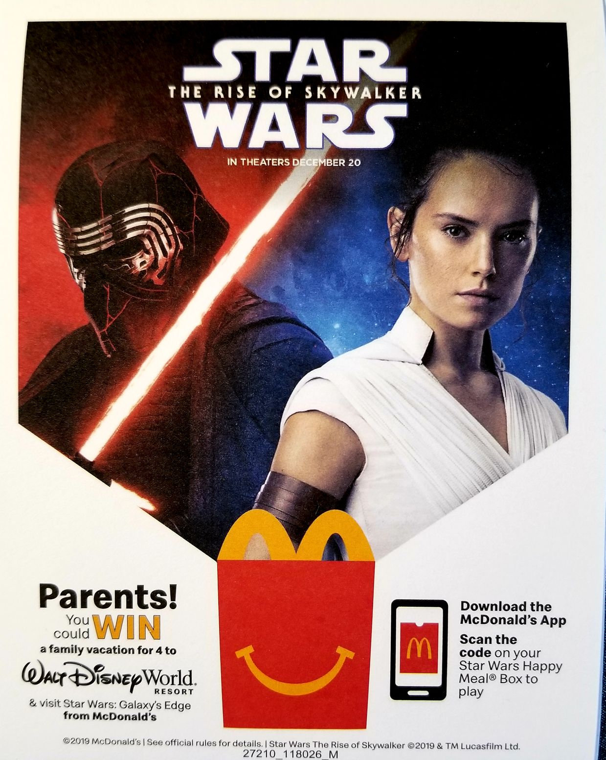 McDonald’s Happy Meal Toys : Star Wars 2019 Placemats of Kylo Ren & Rey TROS - Mcdonald’s (Star Wars The Rise Of Skywalker) action figure collectible - Main Image 2