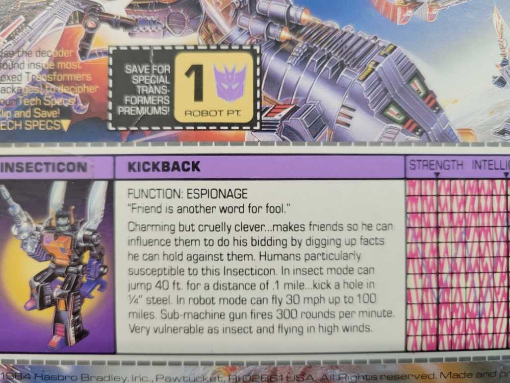 Transformers G1 Kickback Insecticon - Hasbro (1985) action figure collectible [Barcode 038976059210] - Main Image 4