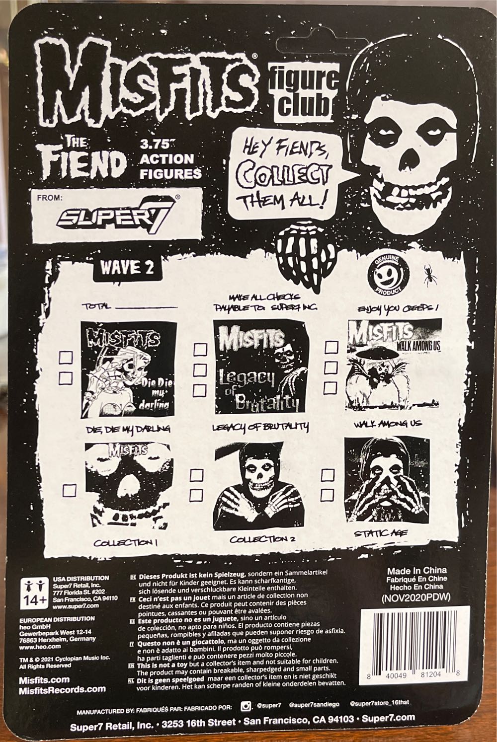 Misfits The Fiend 1995 Collection II Clear - Super 7 action figure collectible [Barcode 840049812048] - Main Image 2