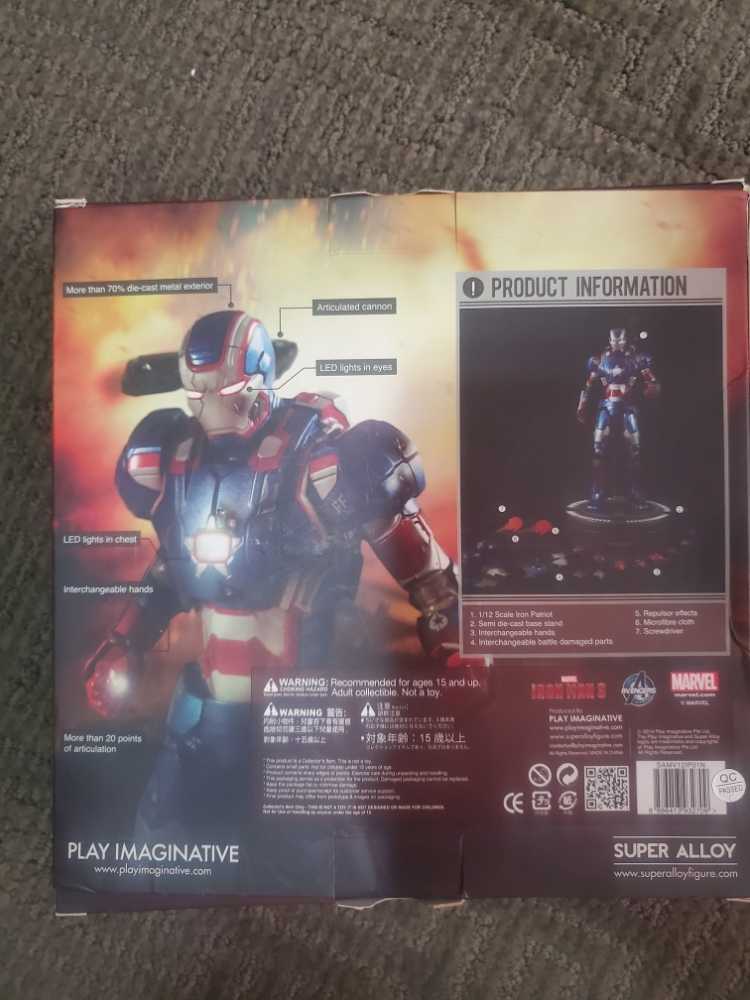IRON PATRIOT 1/12 Iron Man Play Imaginative Super Alloy Diecast Action Figure - Play Imaginative (Iron Man) (Iron Man 3) action figure collectible [Barcode 8886413932709] - Main Image 2