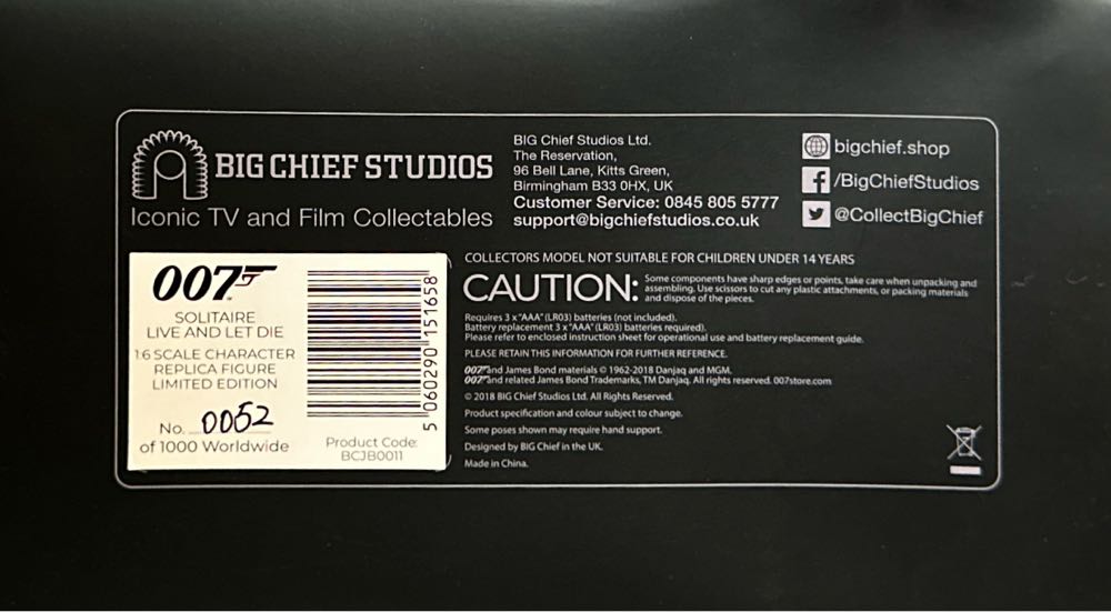 007 (LALD): SOLITAIRE Character Replica Figure - Big Chief Studios (James Bond, 007) action figure collectible [Barcode 5060290151658] - Main Image 3