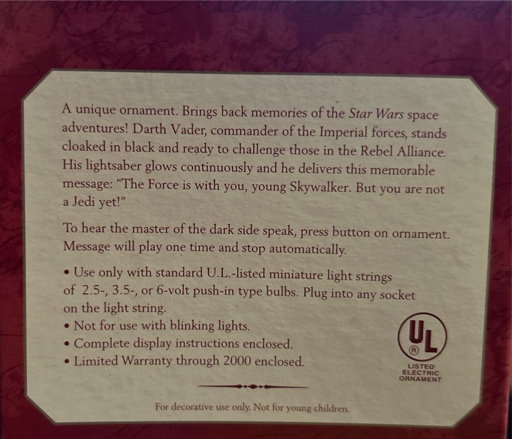 Hallmark the Empire strikes back Darth Vader - Hallmark Keepsake Ornaments (The Empire Strikes Back) action figure collectible [Barcode 015012366006] - Main Image 2