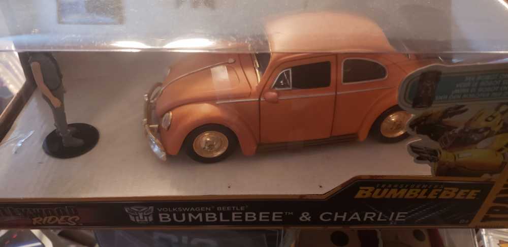 Jada Toys Transformers Bumblebee Volkswagen Beetle Die-cast Car 1:24 Scale Vehicle & 2.75” Charlie Collectible Metal Figurine  action figure collectible [Barcode 801310301142] - Main Image 1