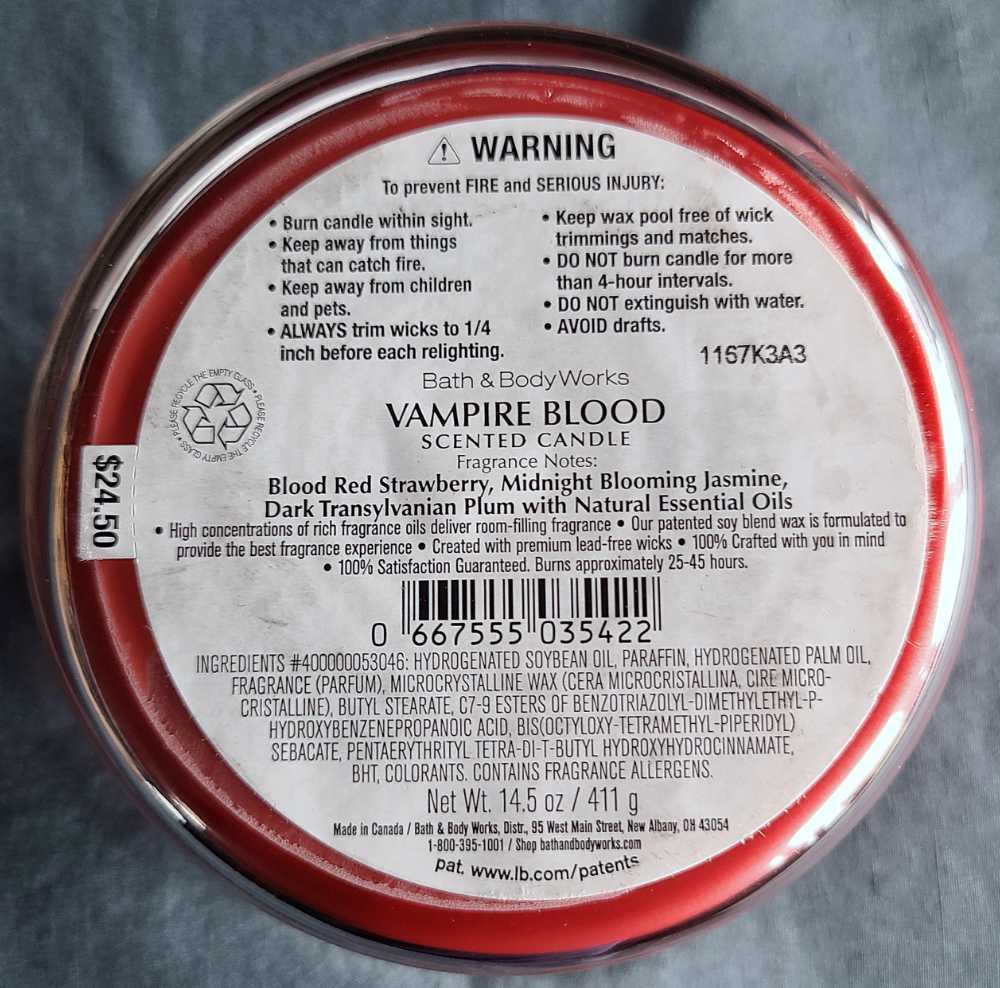CANDLE: Halloween Bath & Bodyworks Vampire Blood 2021 - Bath & Bodyworks Candle (Halloween Candles) action figure collectible [Barcode 667555035422] - Main Image 2