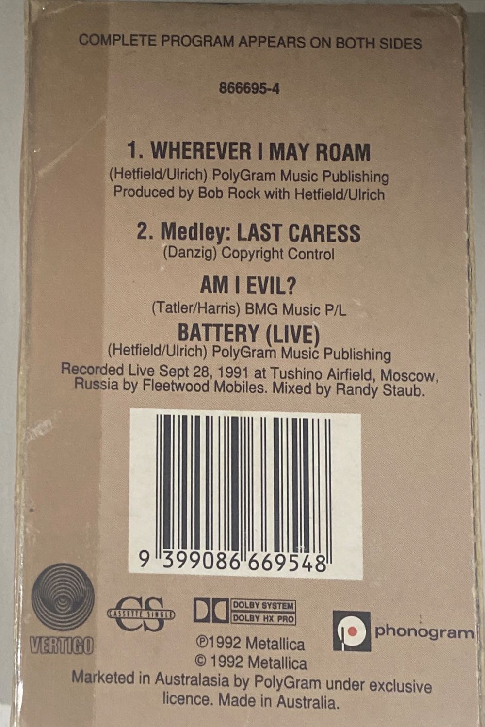 Metallica Wherever I May Roam :: Cassette Single ...  action figure collectible [Barcode 9399086669548] - Main Image 2