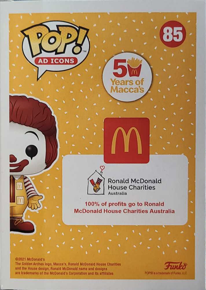 Funko Pop! Icons: McDonald’s - Ronald McDonald Australia Maccas Exclusive Diamond Collection Glitter Edition  - Funko (McDonald’s) action figure collectible [Barcode 889698574969] - Main Image 2