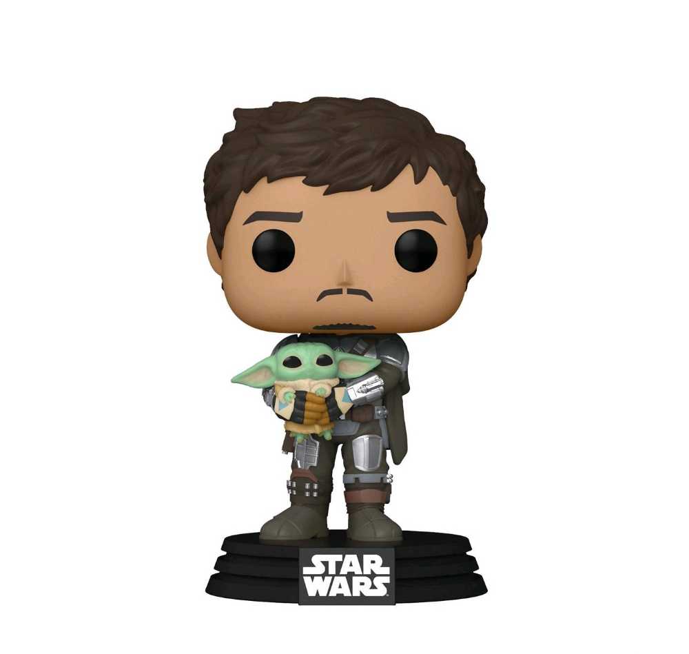 Funko Pop! Television: The Mandalorian Din Djarrin Holding Grogu MANDO - Funko (Star Wars Funko Pop!) action figure collectible [Barcode 889698545259] - Main Image 3