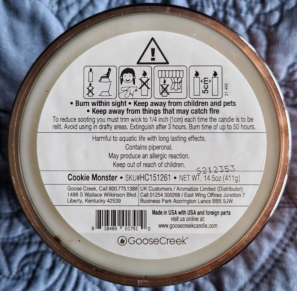 CANDLE: Halloween Goose Creek Cookie Monster 2021 - Goose Creek Candle (Halloween Candle) action figure collectible [Barcode 818489017910] - Main Image 2