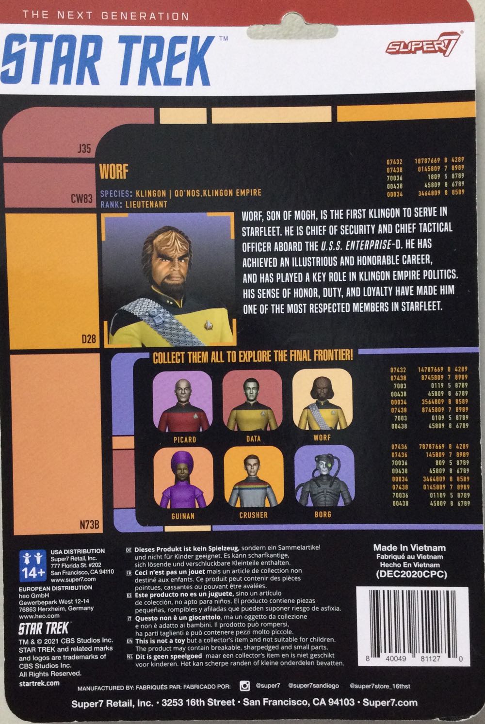 Worf - Super7 (Star Trek: The Next Generation) action figure collectible [Barcode 840049811270] - Main Image 2
