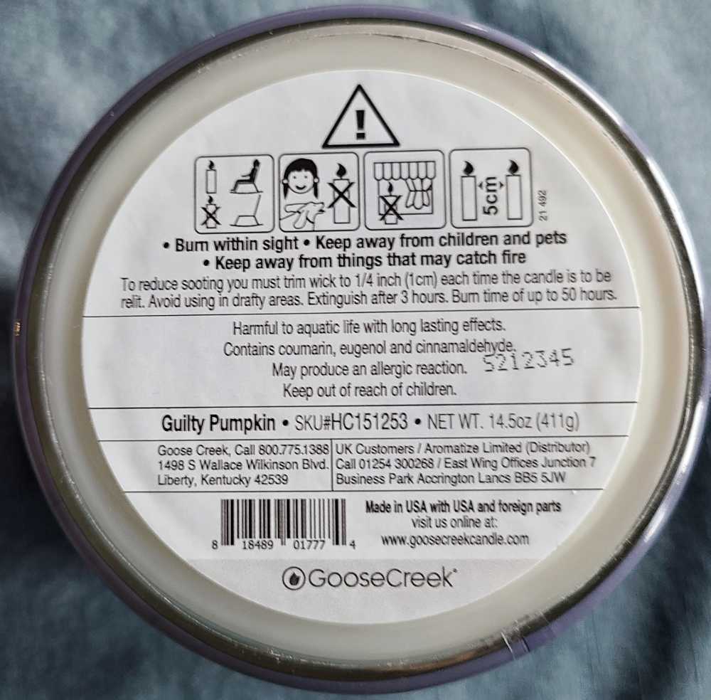 CANDLE: Halloween Goose Creek Guilty Pumpkin  2021 - Goose Creek Candle (Halloween Candle) action figure collectible [Barcode 818489017774] - Main Image 2