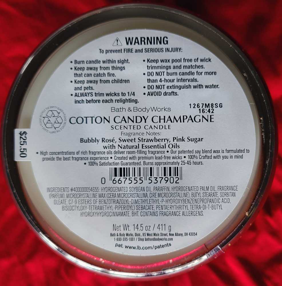 CANDLE: Christmas Bath & Bodyworks Cotton Candy Champagne LOVE 2021 - Bath & Bodyworks Candle (Christmas Candle) action figure collectible [Barcode 2421622726297] - Main Image 2