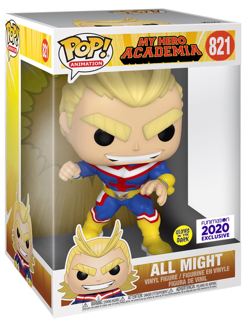 All Might (My Hero Academia) 821 Fun Amimation 2021 Exclusive/ Glows In The Dark “super Sized Funko Pop”  action figure collectible [Barcode 889698512640] - Main Image 2