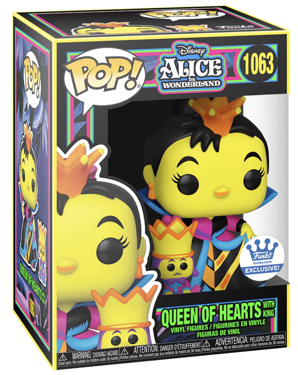Queen Of Hearts With King (Alice In Wonderland - Black Light Glow) 1063 Funko.com Exclusive  action figure collectible [Barcode 889698559881] - Main Image 2