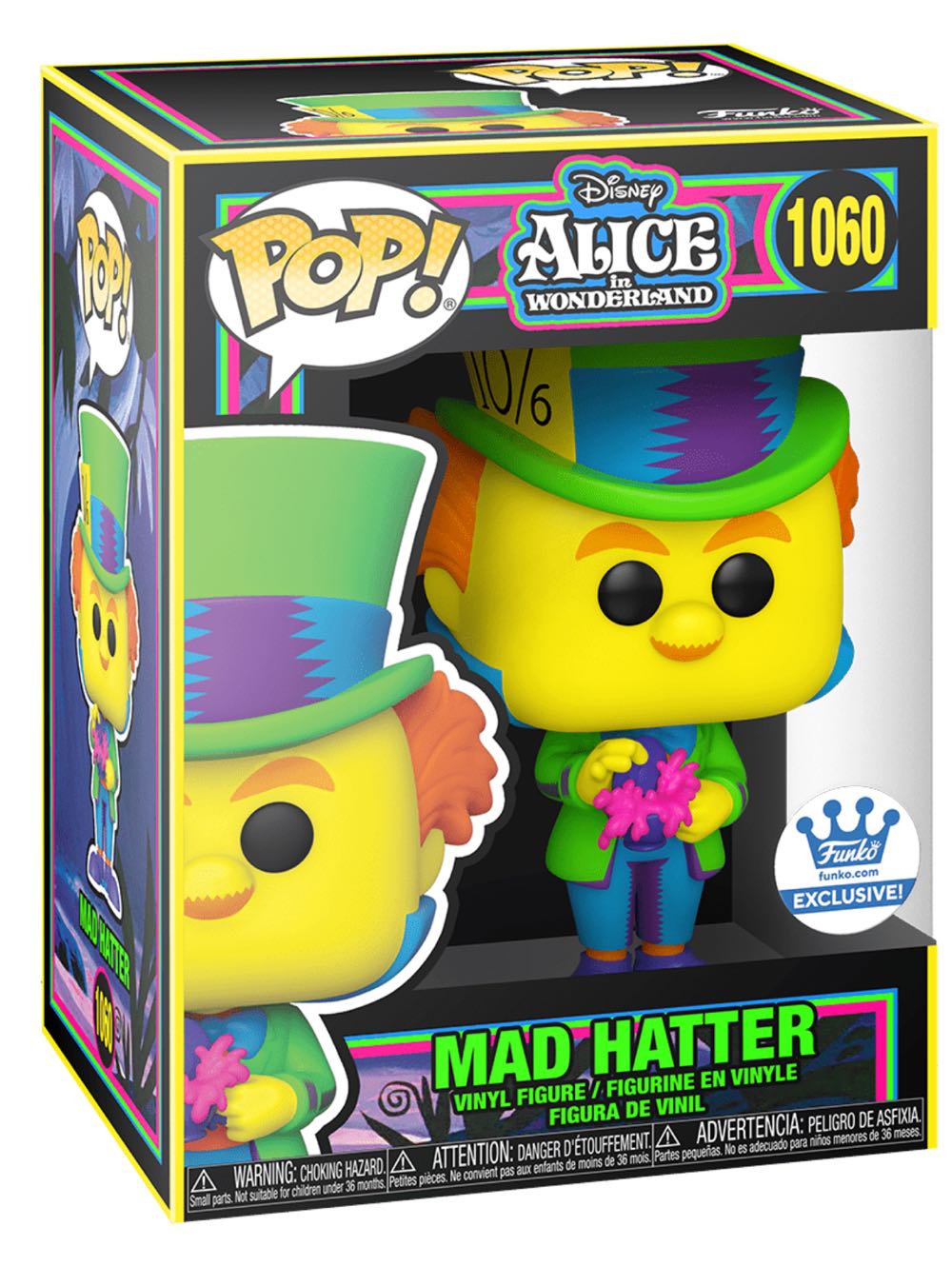 Mad Hatter (Alice In Wonderland - Black Light Glow) 1060 Funko.com Exclusive  action figure collectible [Barcode 889698559874] - Main Image 2