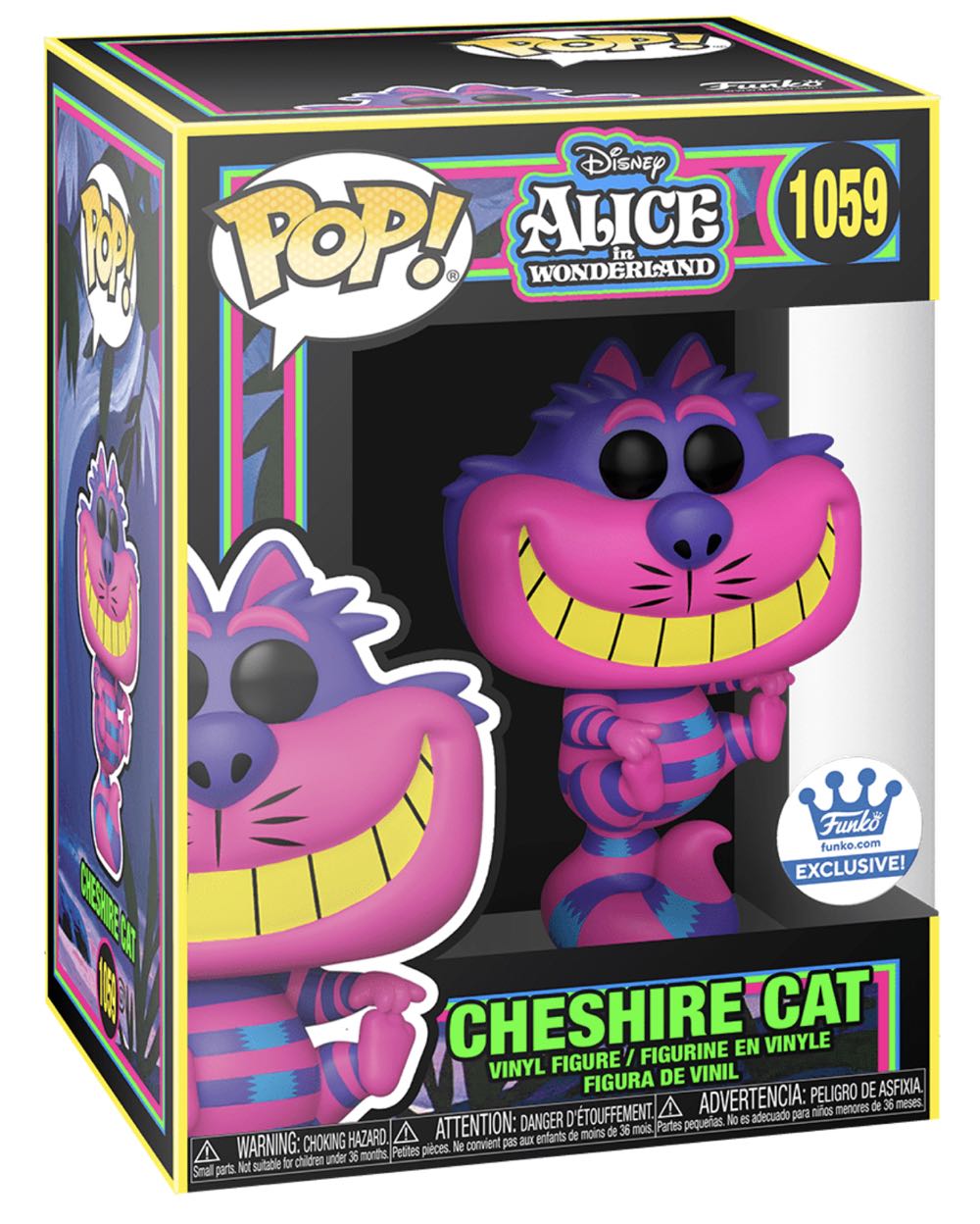 Cheshire Cat (Alice In Wonderland - Black Light Glow) 1059 Funko.com Exclusive  action figure collectible [Barcode 889698559867] - Main Image 2