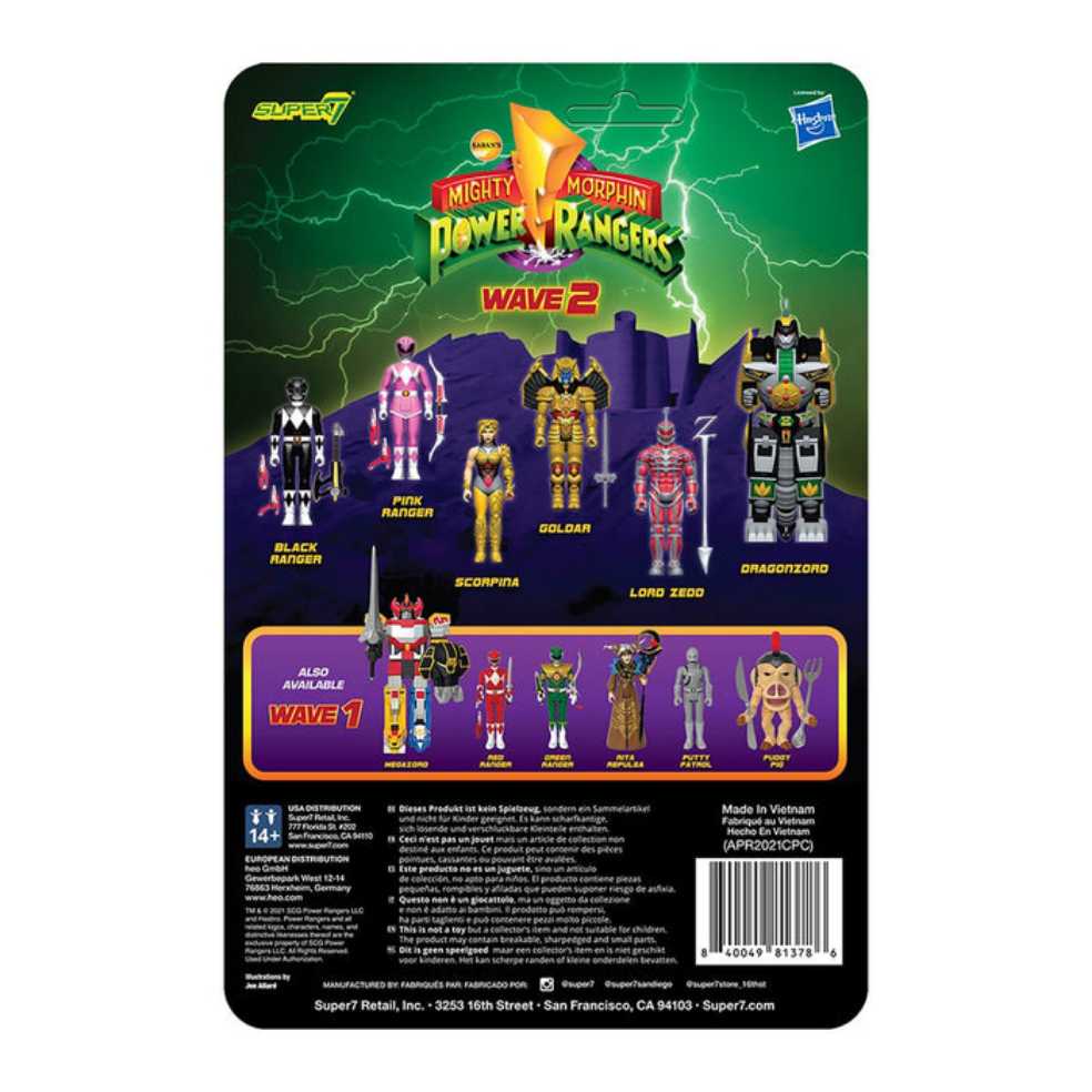 Mighty Morphin Power Rangers (ReAction): Black Ranger - Super 7 (Wave 2) action figure collectible [Barcode 840049813786] - Main Image 2