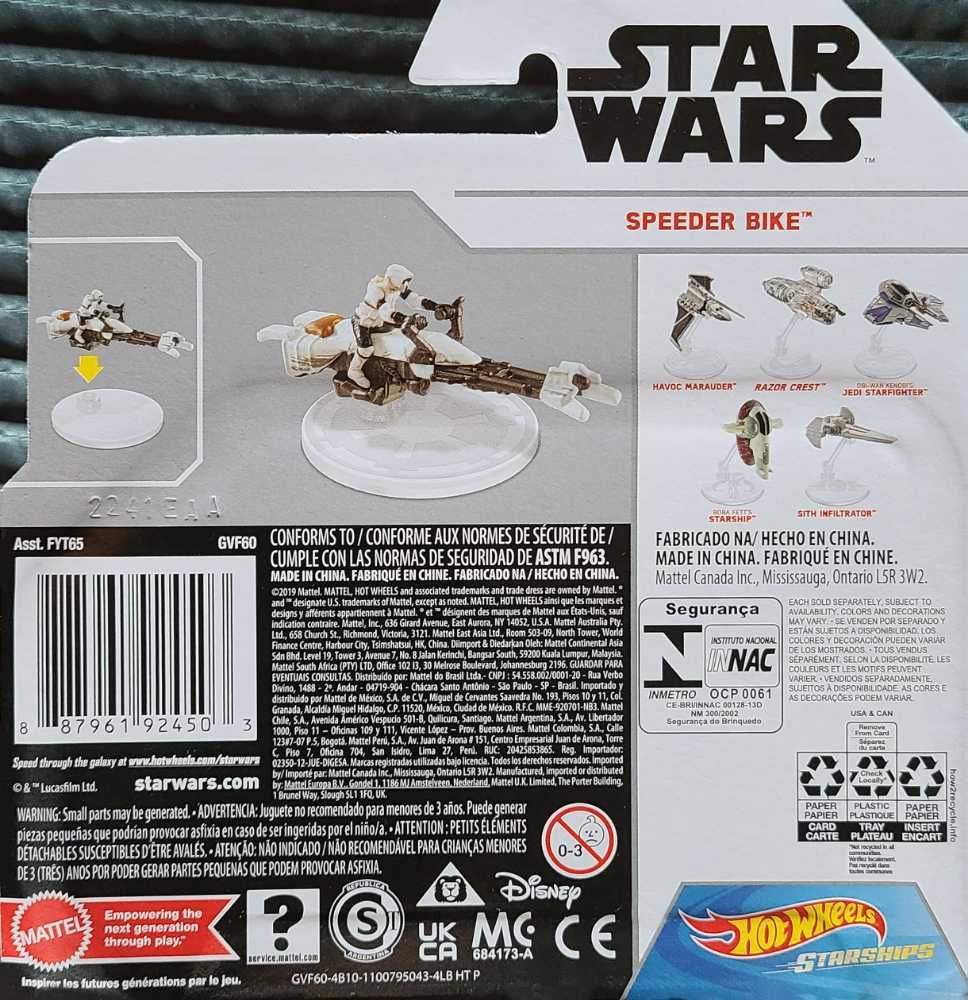 Hot Wheels Star Wars Vehicle The Mandalorian  Speeder  Bike White Card MANDO - Hot Wheels from Mattel (Star Wars Hot Wheels) action figure collectible [Barcode 887961924503] - Main Image 2