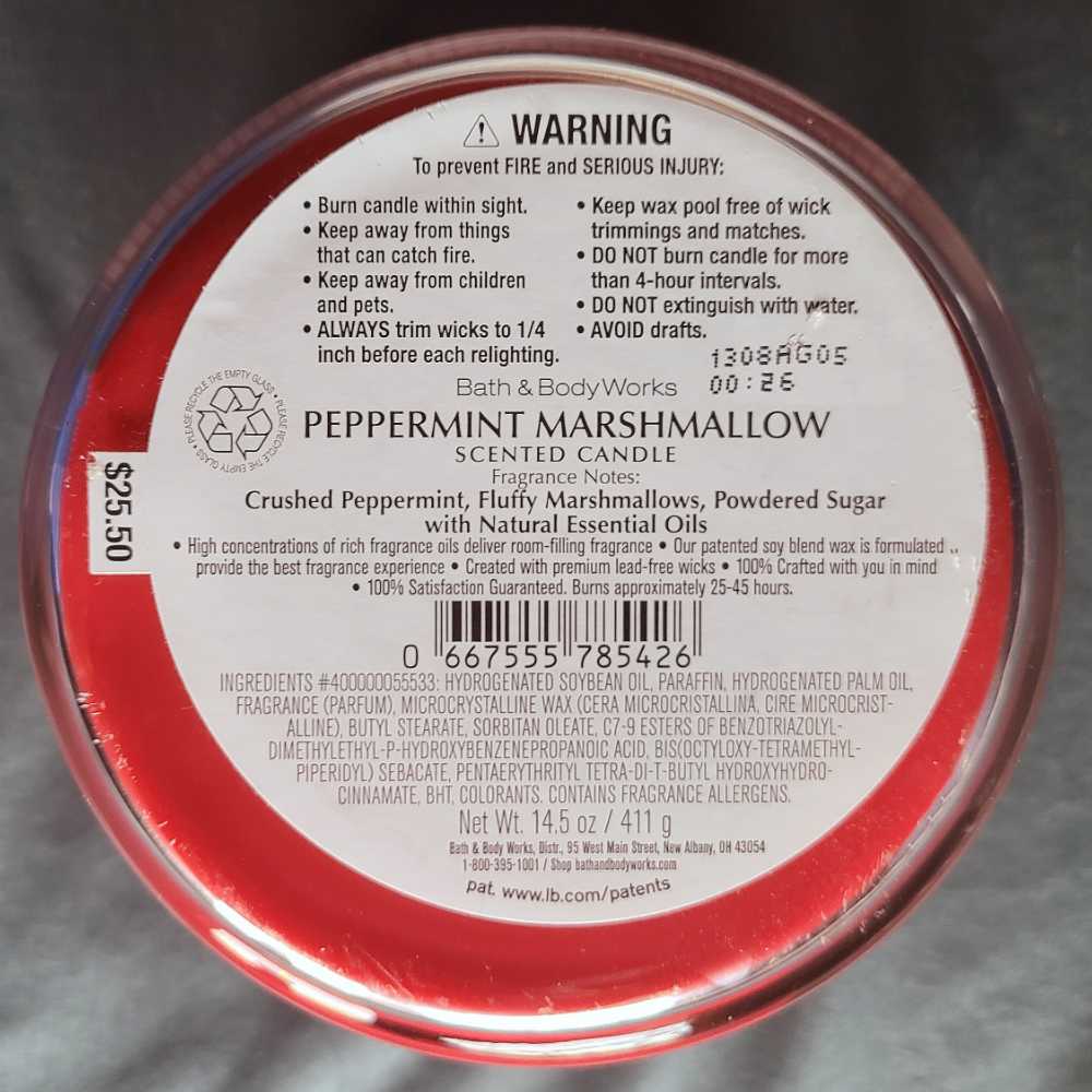 CANDLE: Christmas Bath & Bodyworks Peppermint Marshmallow  - Give Peace Hope 2021 - Bath & Bodyworks Candle (Christmas Candles) action figure collectible [Barcode 667555785426] - Main Image 2